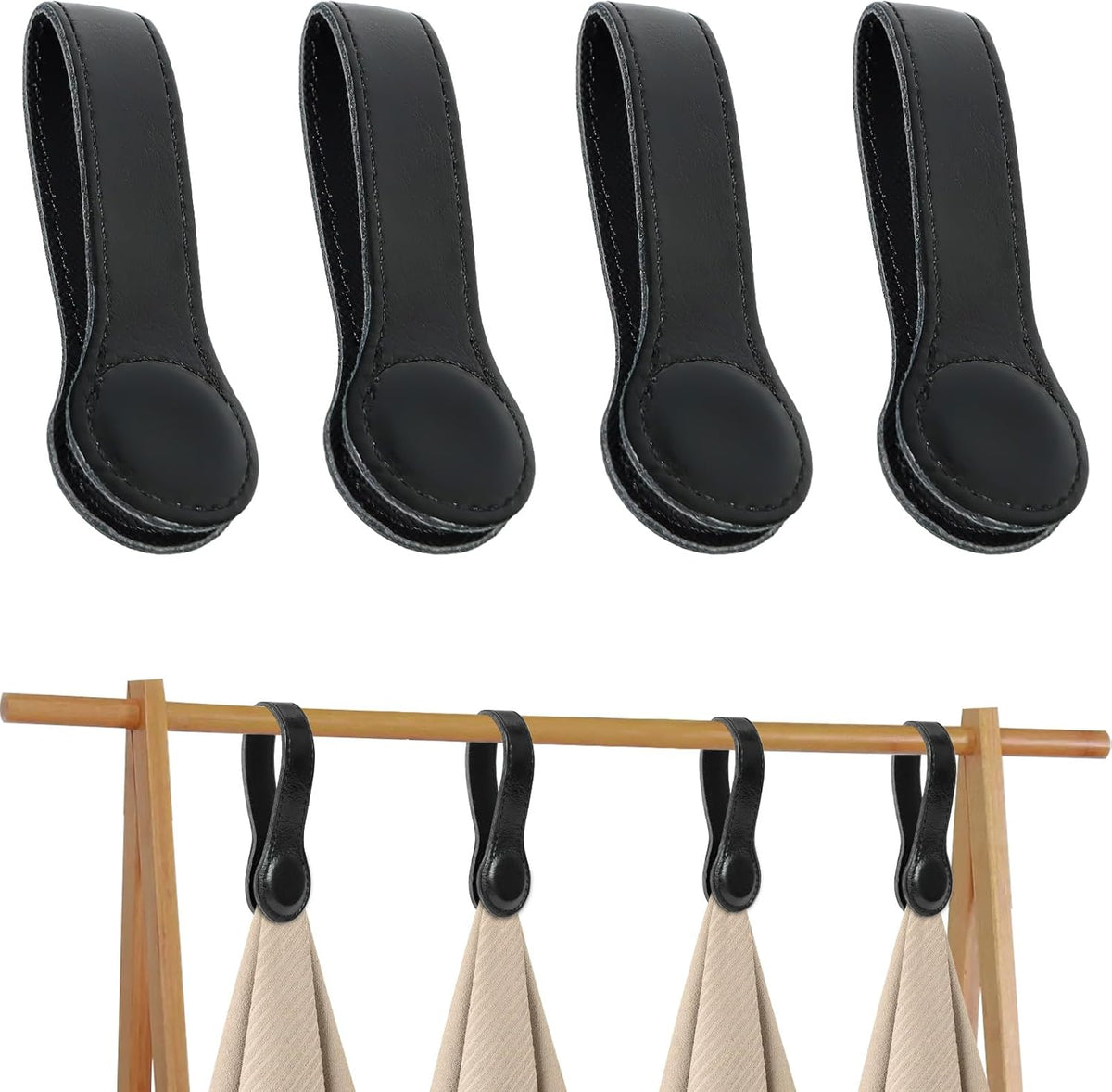 4 PCS Genuine Leather Towel Clips for Kitchen, Magnetic Hand Clips, Towel Holder with Magnet for