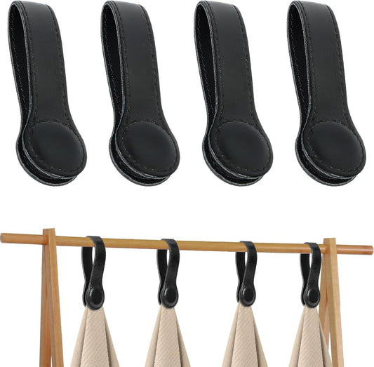4 PCS Genuine Leather Towel Clips for Kitchen, Magnetic Hand Clips, Towel Holder with Magnet for