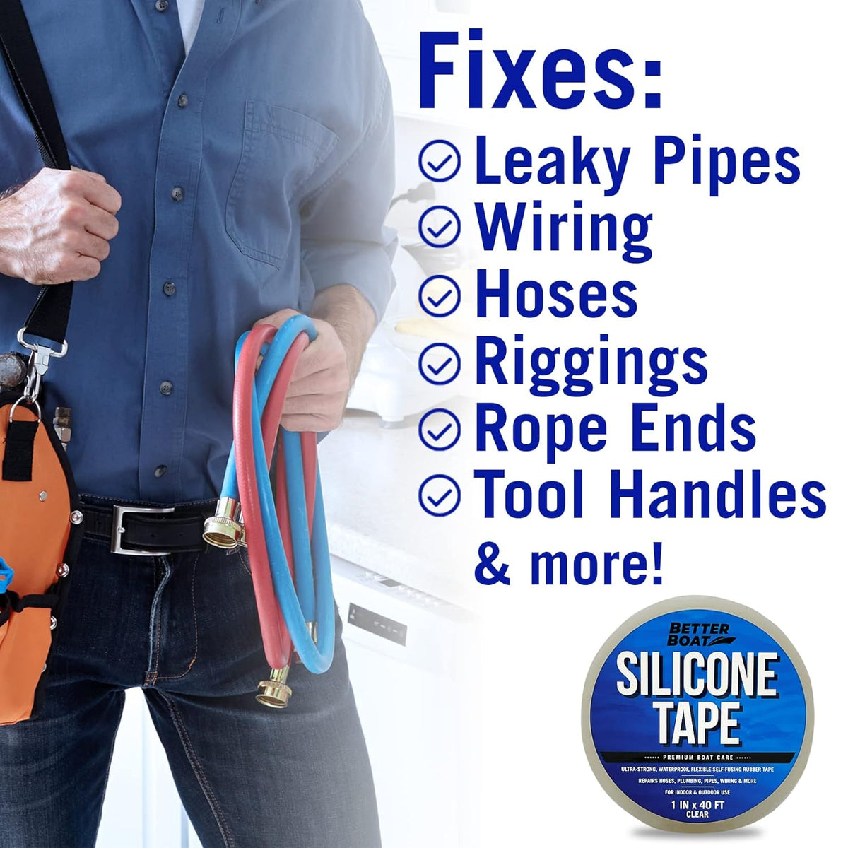 Clear Heavy Duty Silicone Tape, Self-Fusing Rubber Hose and Plumbing Water Pipe Repair Seal, Coax