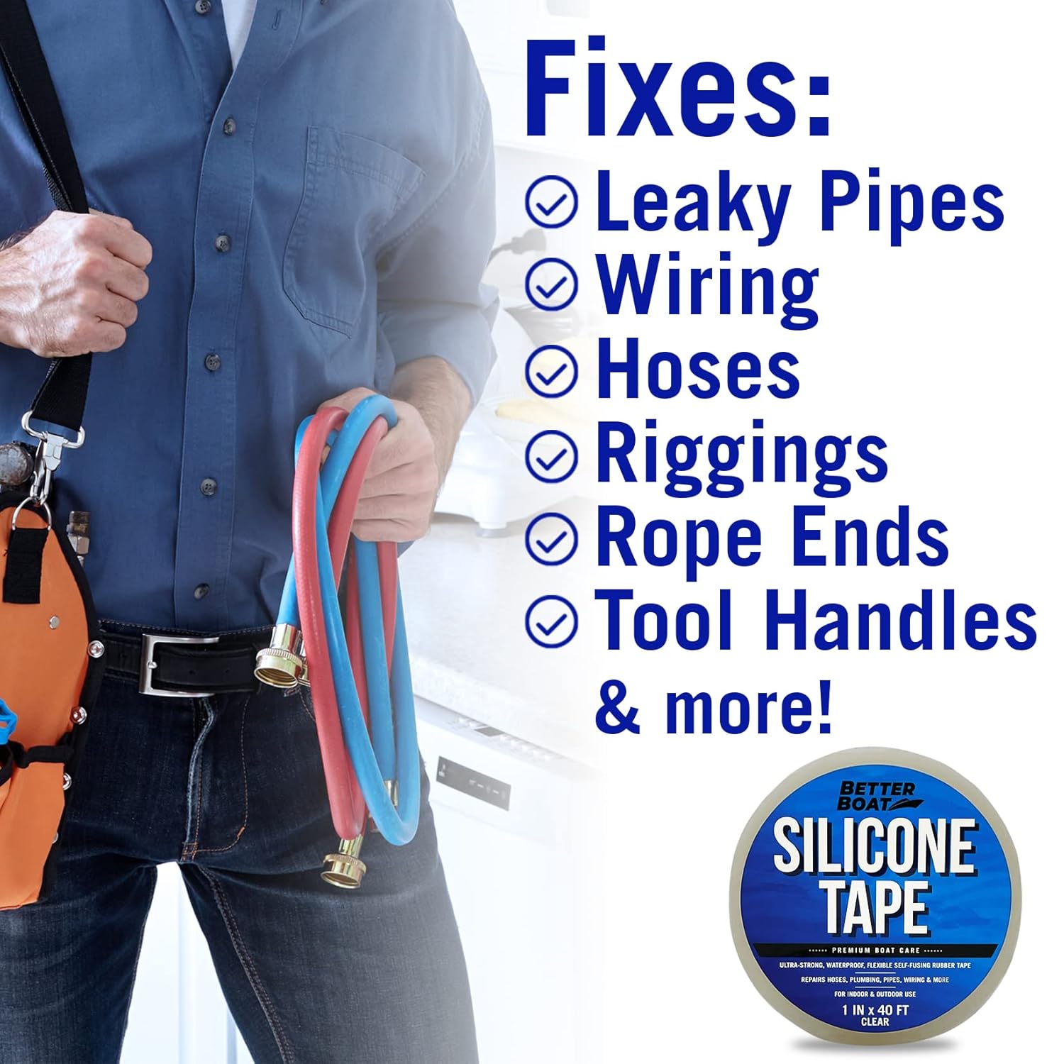 Clear Heavy Duty Silicone Tape, Self-Fusing Rubber Hose and Plumbing Water Pipe Repair Seal, Coax