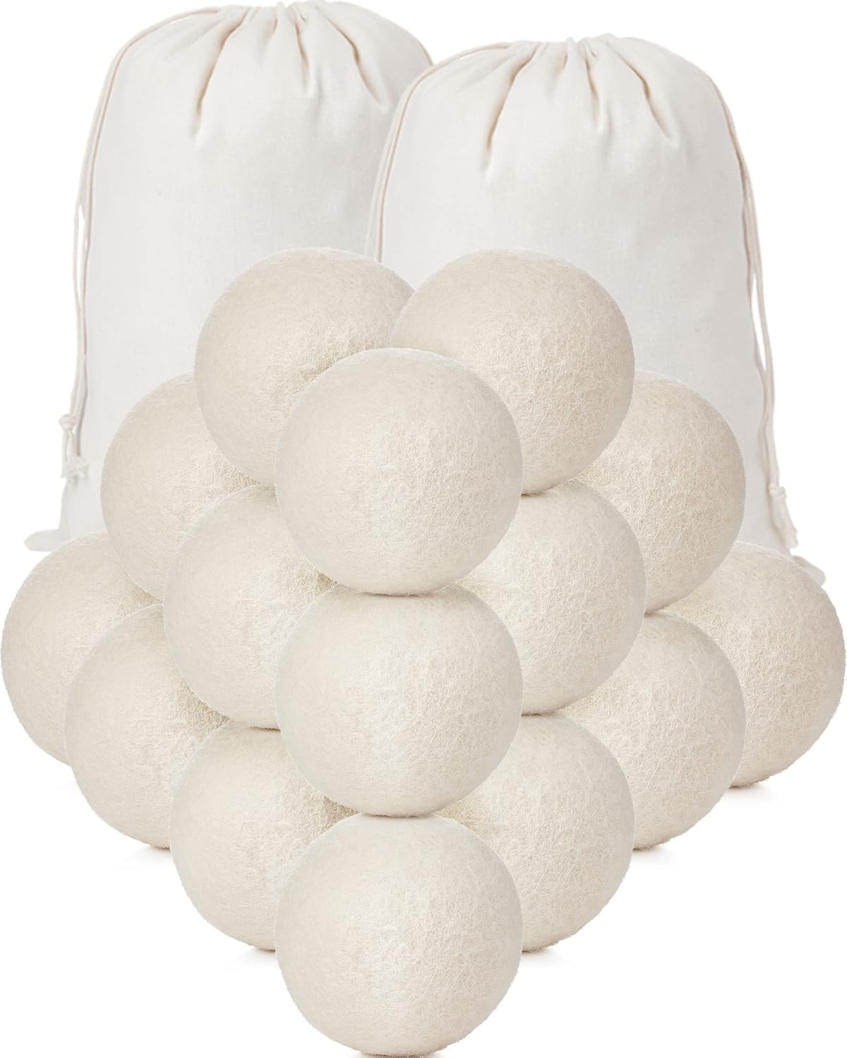 Kenning 26 Pieces Wool Dryer Balls Set, 24 Reusable Dryer Balls with 2 Muslin Bags Fabric Softener