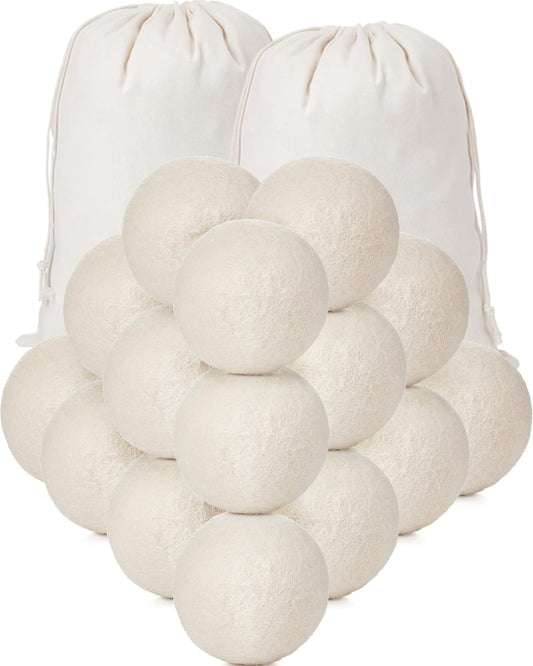 Kenning 26 Pieces Wool Dryer Balls Set, 24 Reusable Dryer Balls with 2 Muslin Bags Fabric Softener
