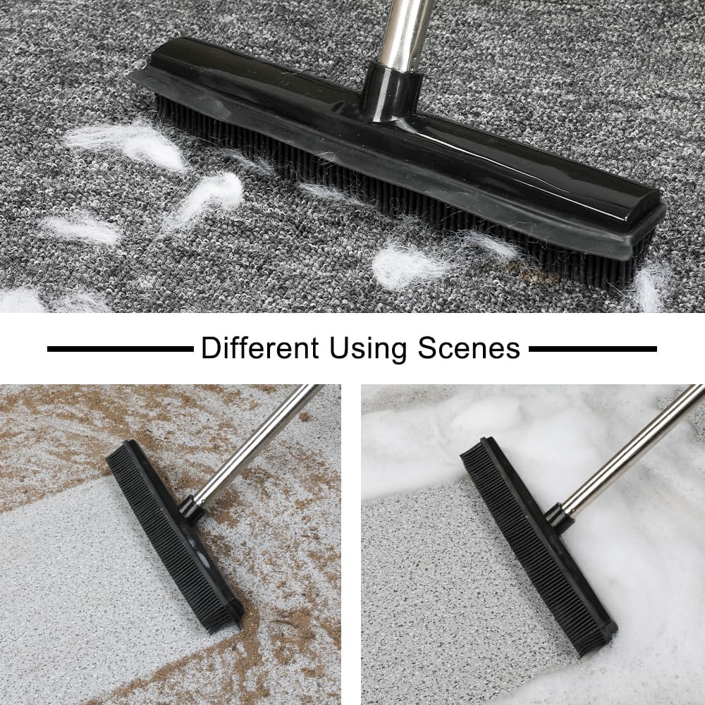 Pet Hair Rubber Broom Floor Brush for Carpet Dog Hair Remover with Built in Squeegee Silicone Broom
