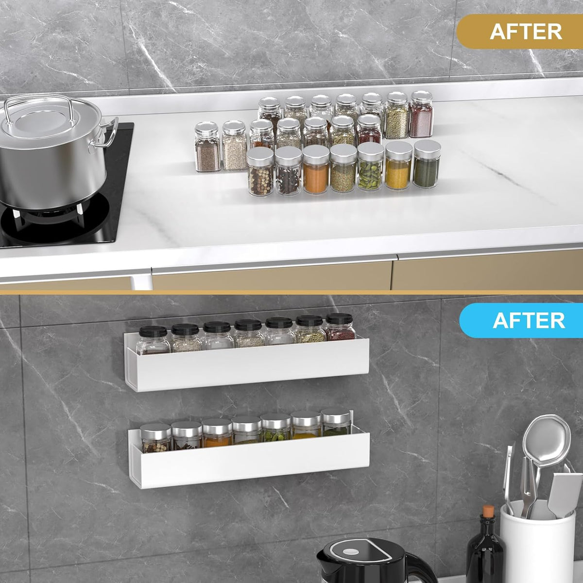 PMMASTO Adhesive Acrylic Spice Rack Organizer for Wall with Nano Double Sided Tape, Spice Shelf