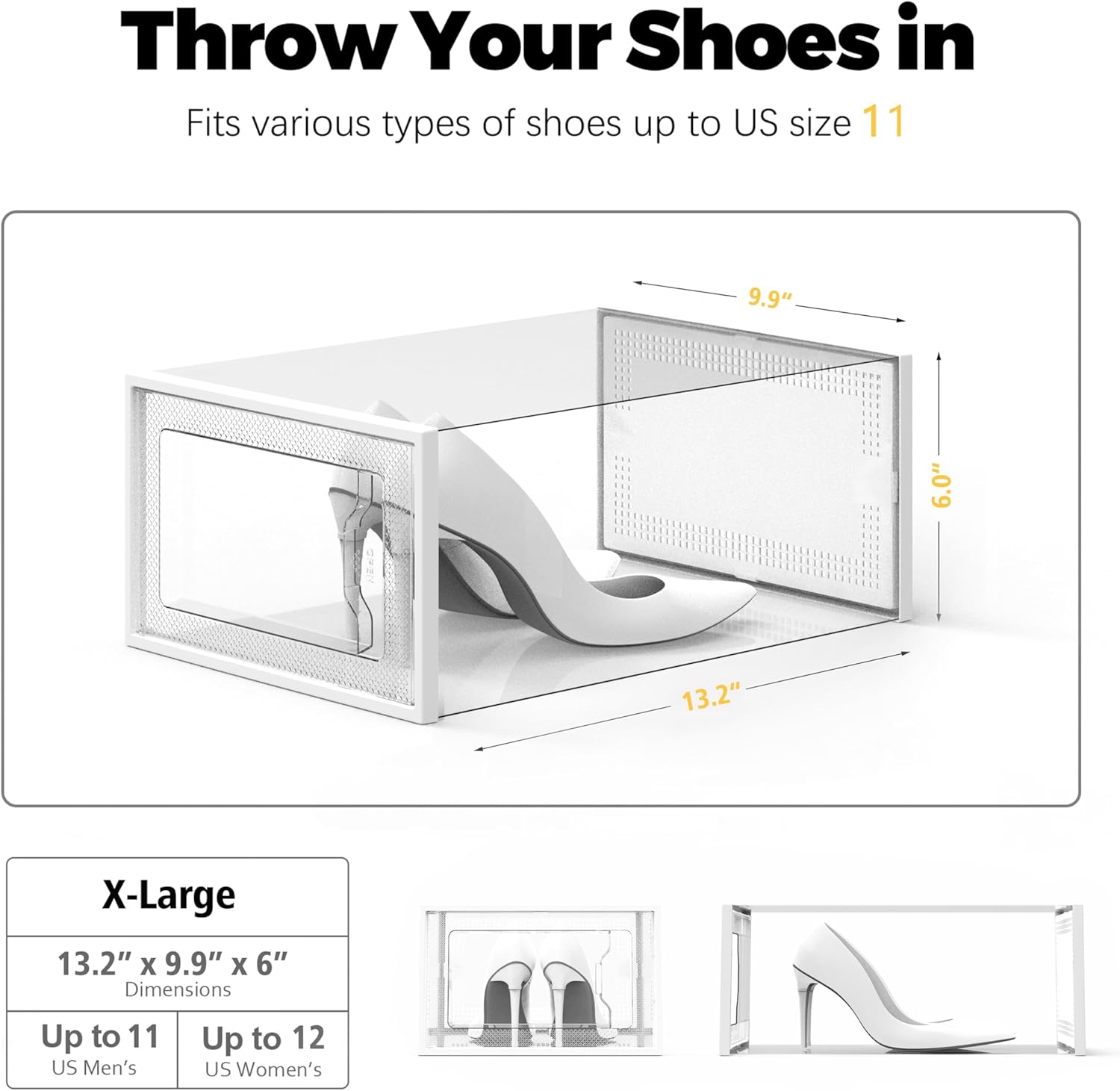 SEE SPRING X-Large Shoe Storage Box Fit Size 11, Clear Plastic Stackable Shoe Organizer for Closet
