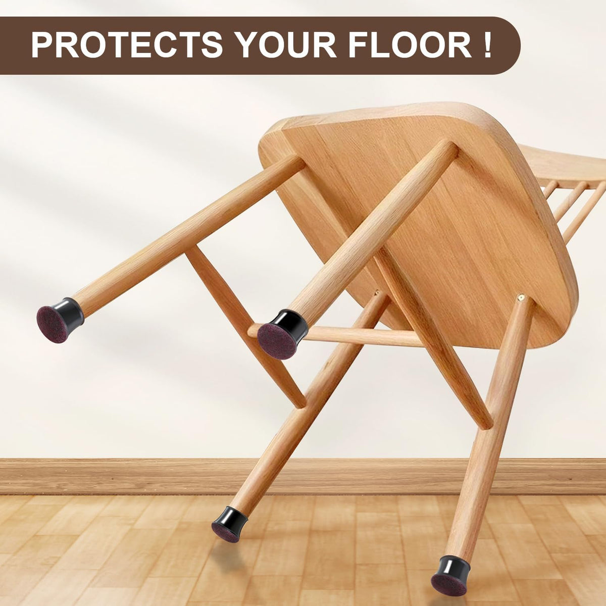 20 Pcs Chair Leg Floor Protectors for Hardwood Floors, Black Rubber Furniture Sliders with Felt