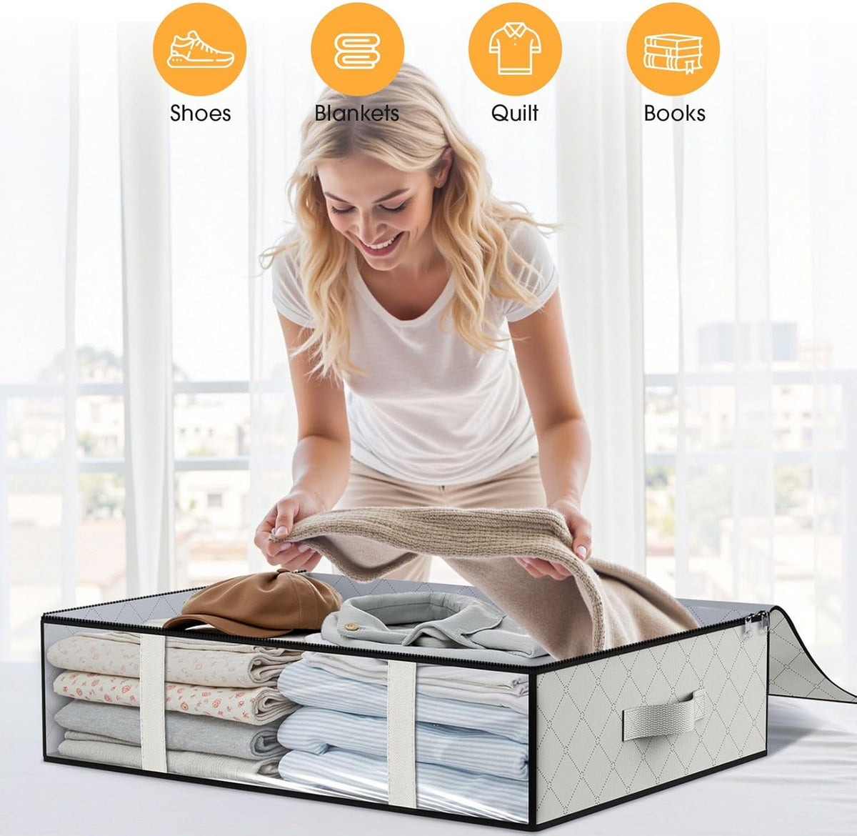 StorageRight Under Bed Storage Bins, 3-Pack 40L Foldable Fabric Storage Bags with Transparent