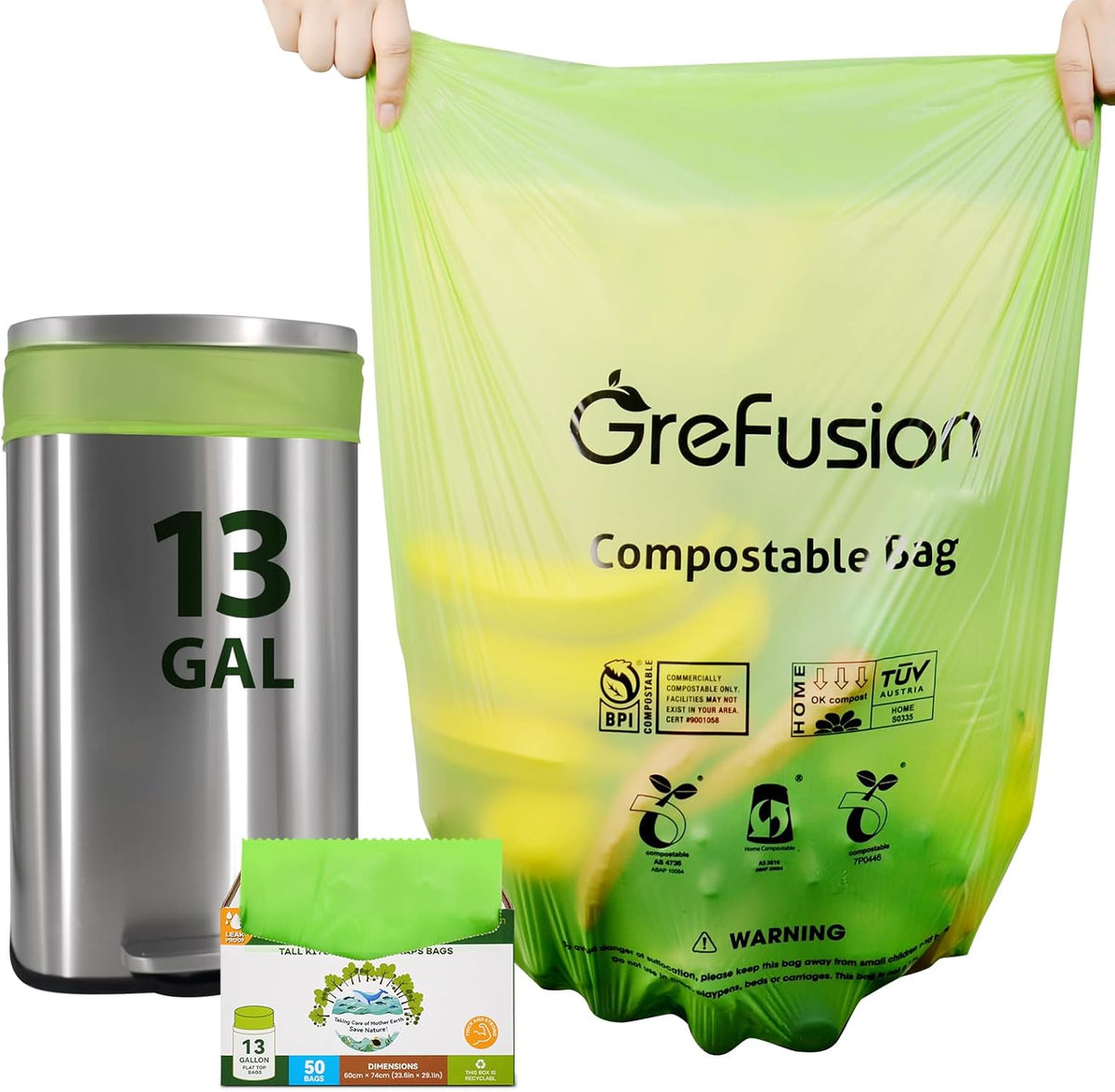 Compostable Bags,Trash bags 13+ gallon tall kitchen, Compostable Trash Lawn & Leaf Yard Waste