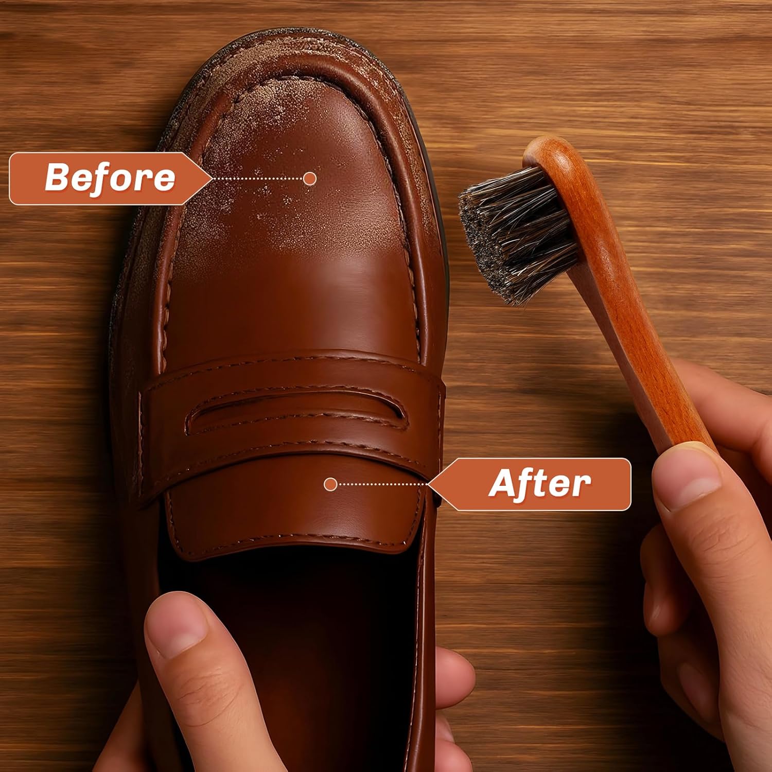 4 Pcs Horsehair Shine Shoes Brush Kit Polish Dauber Applicators Cleaning Leather Shoes Boots Care