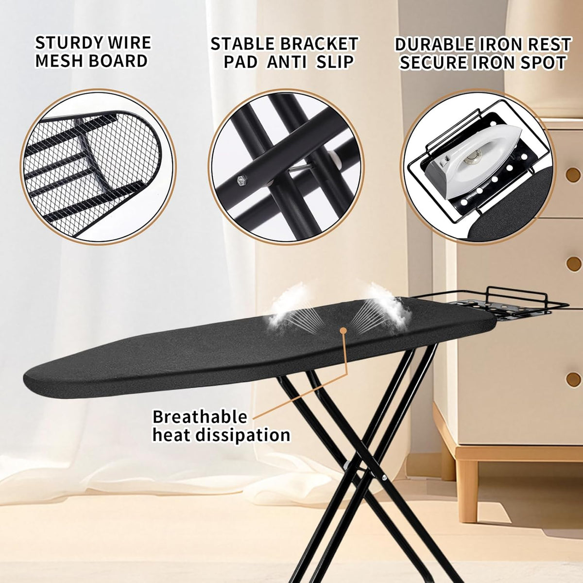 Ironing Board,52x14 Inch Iron Board with Steam Rest, Heavy Duty Metal Frame Legs Ironing Table with