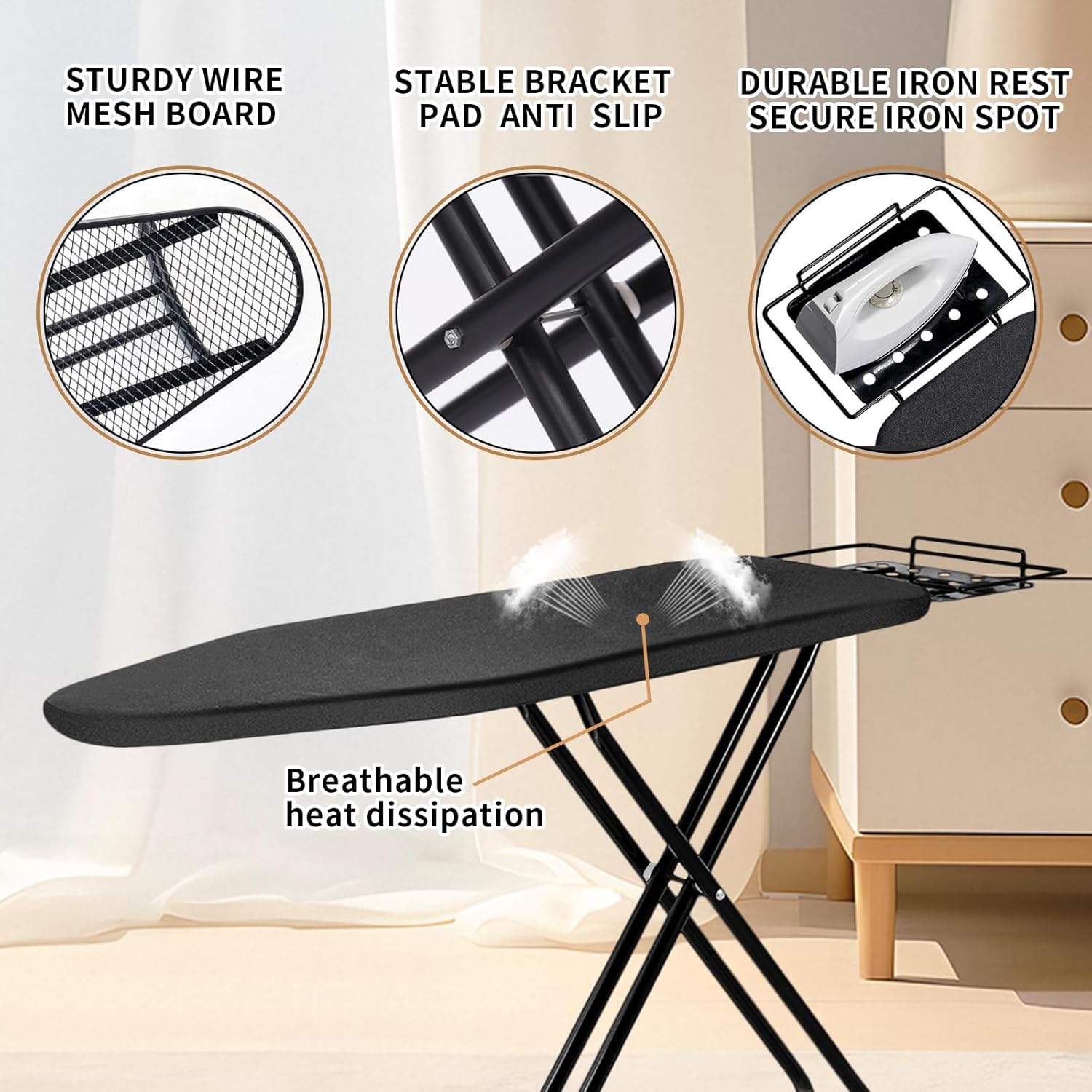 Ironing Board,52x14 Inch Iron Board with Steam Rest, Heavy Duty Metal Frame Legs Ironing Table with