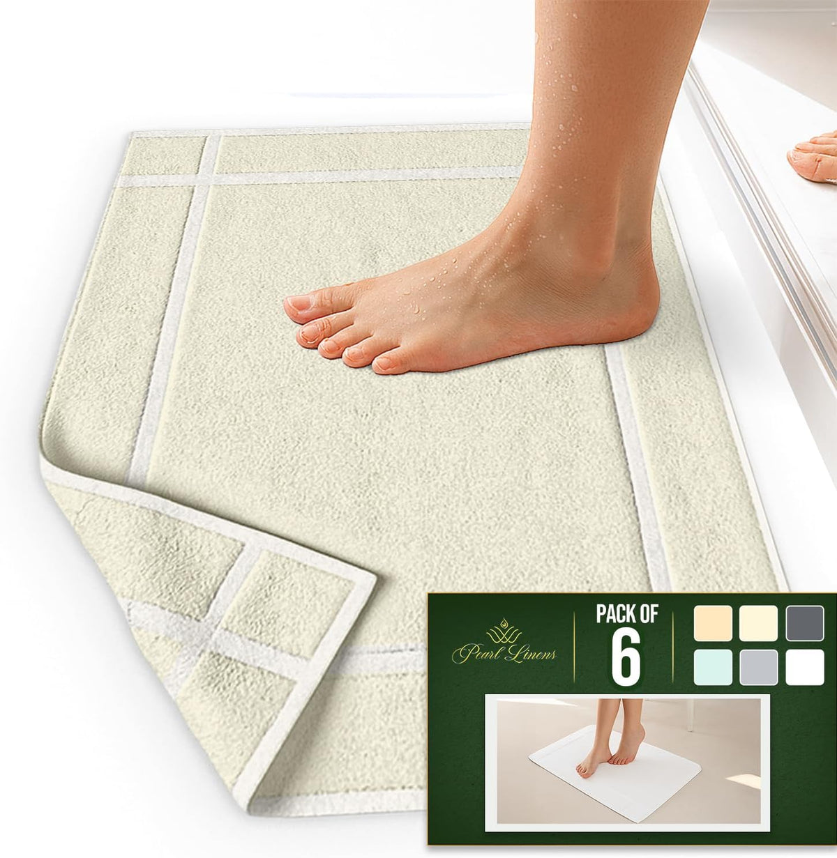 Pearl Linens Pack of 6 100% Cotton Bath Mat 20x30 inches, Soft & Absorbent Quick Dry Bathroom Mat