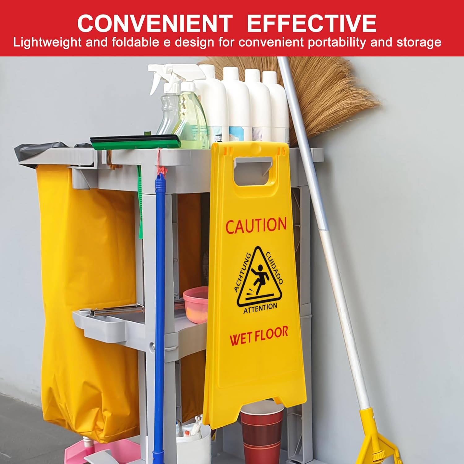 MATTHEW CLEANING 25'' Industrial Wet Floor Sign 3 Pack 2-Sided Safety A-Frame Birght Yellow