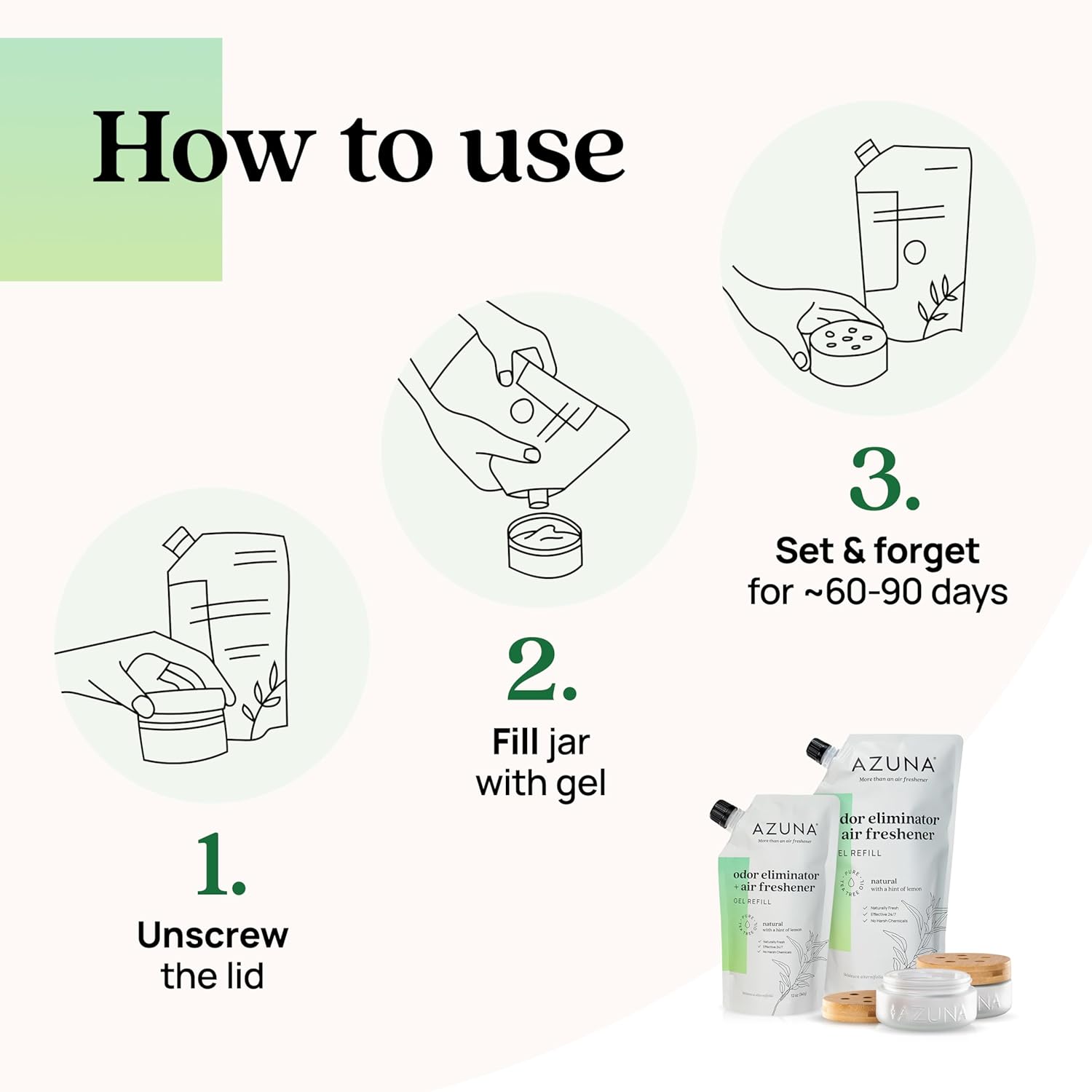 Azuna Air Freshener & Odor Eliminator for Strong Odor | 4 Room Kit Includes (4) 8 oz. Empty Luxe