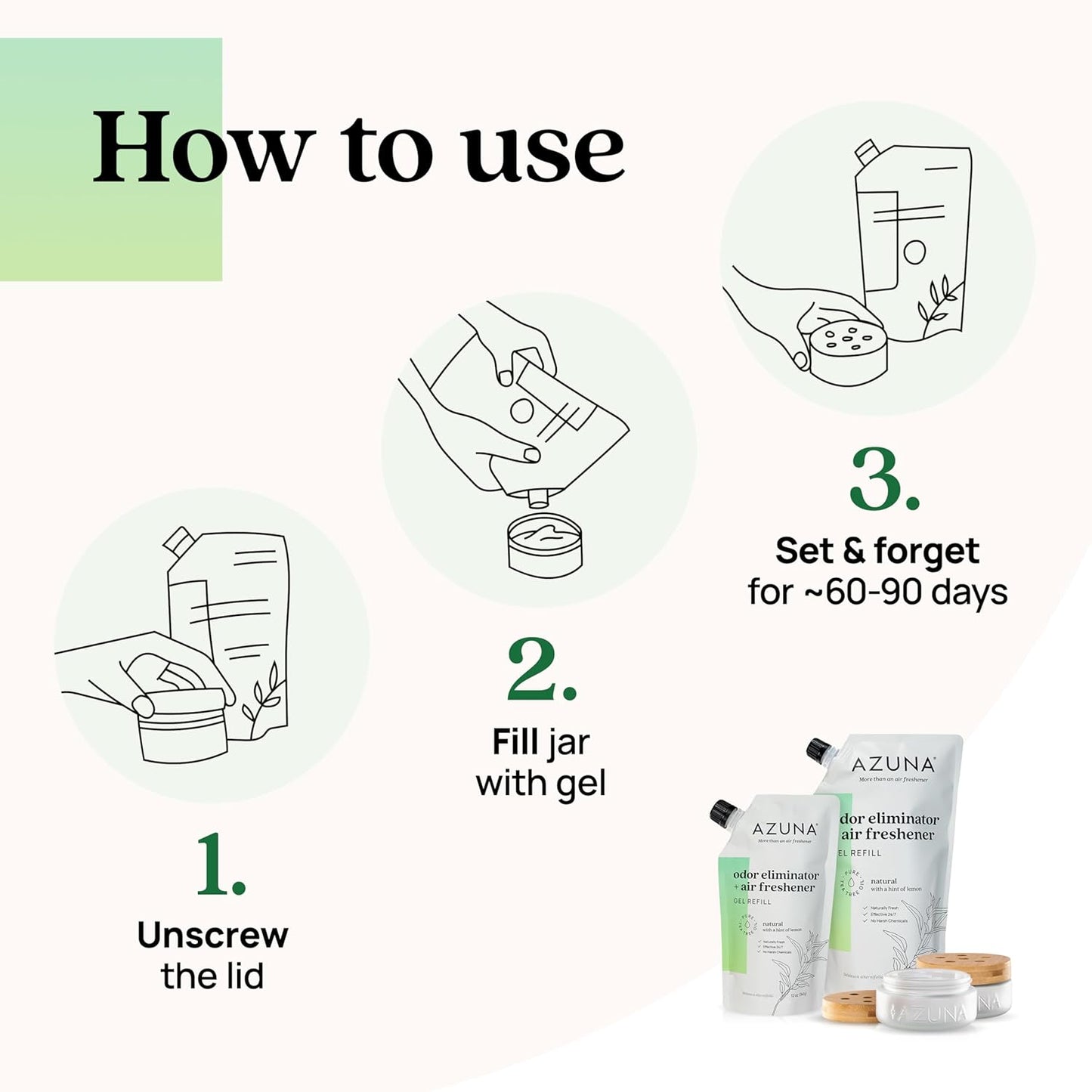 Azuna Air Freshener & Odor Eliminator for Strong Odor | 2 Room Kit Includes (2) 8 oz. Empty Luxe