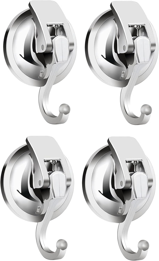 Heavy Duty Vacuum Suction Cup Hooks, Silver Plated Polished Super Suction for Kitchen Bathroom, 2