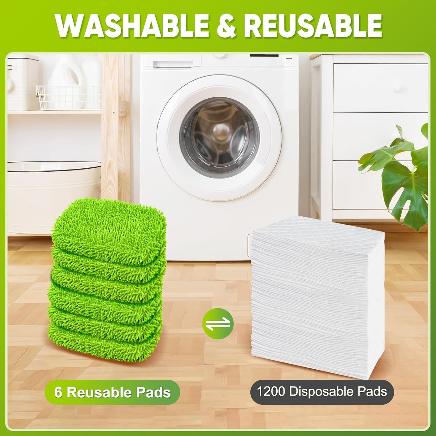 6-Pack Reusable Mop Pads Fit Swiffer Sweeper, Microfiber Cleaning Mop Pads Refill for Dry Sweeping