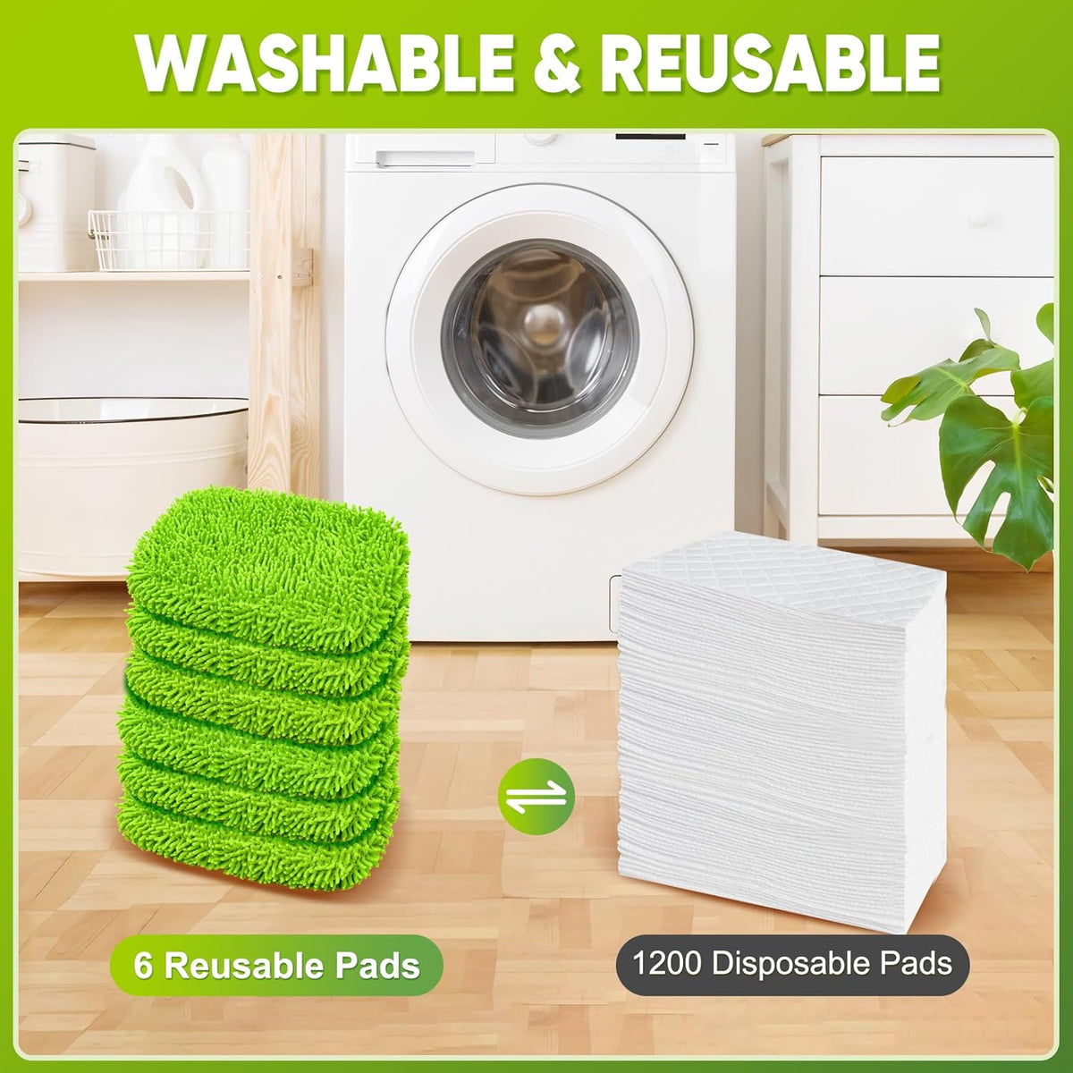 6-Pack Reusable Mop Pads Fit Swiffer Sweeper, Microfiber Cleaning Mop Pads Refill for Dry Sweeping