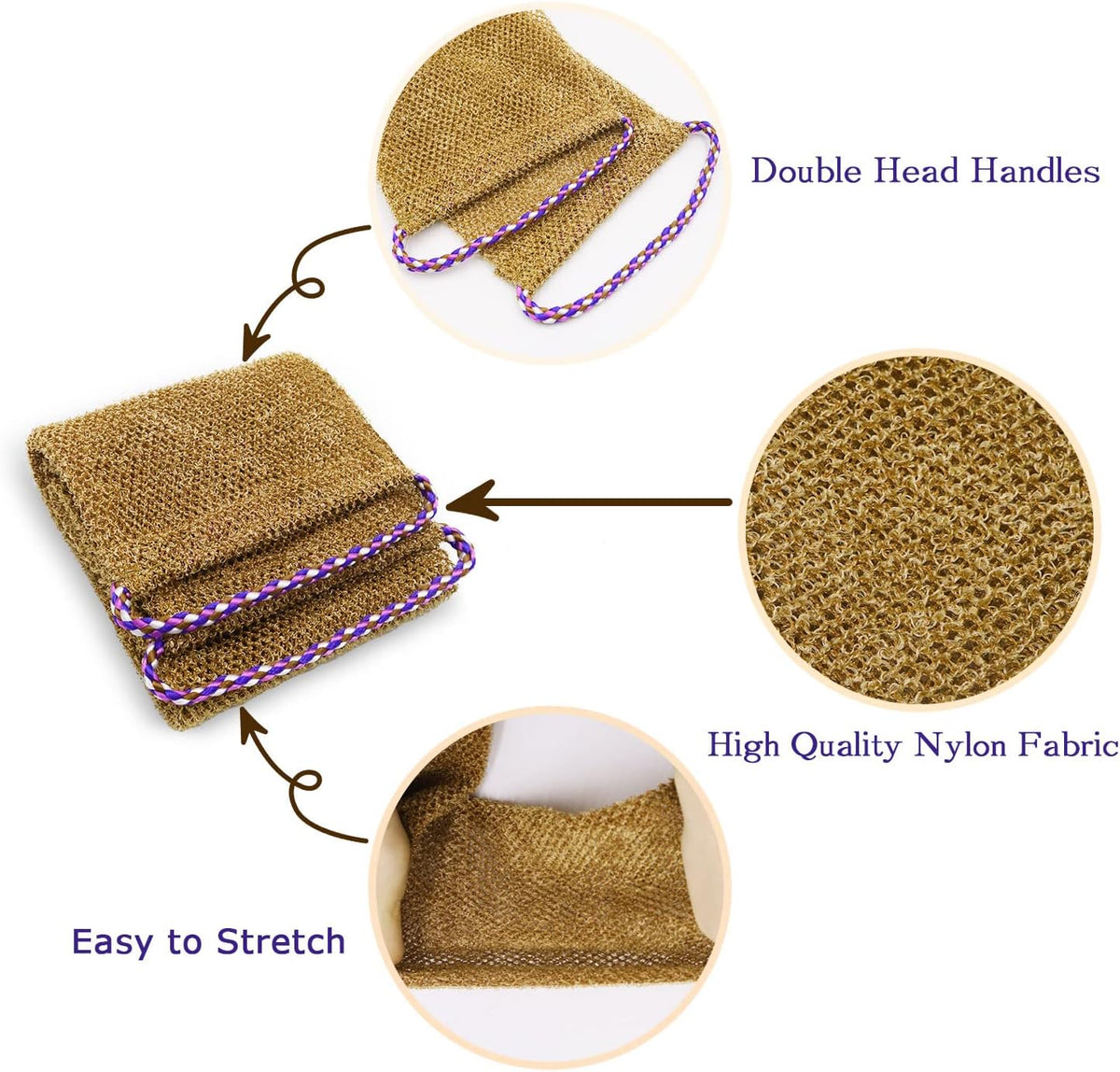 Dr.Pedi 3 Pieces African Net Sponge with Handles Long African Exfoliating Net Washcloth Bath Sponge
