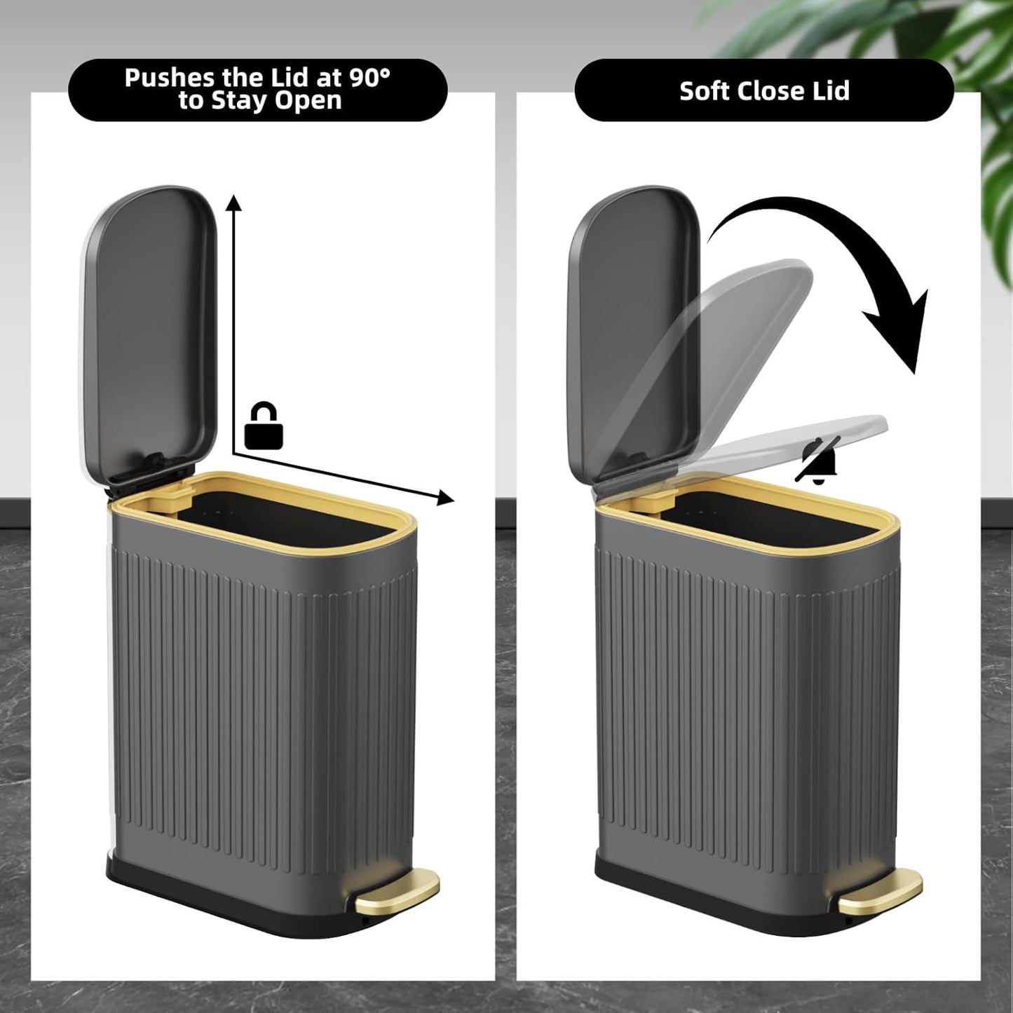 2.6 Gallon Slim Bathroom Trash Can with Soft Close Lid, 10L Stainless Steel Garbage Can with