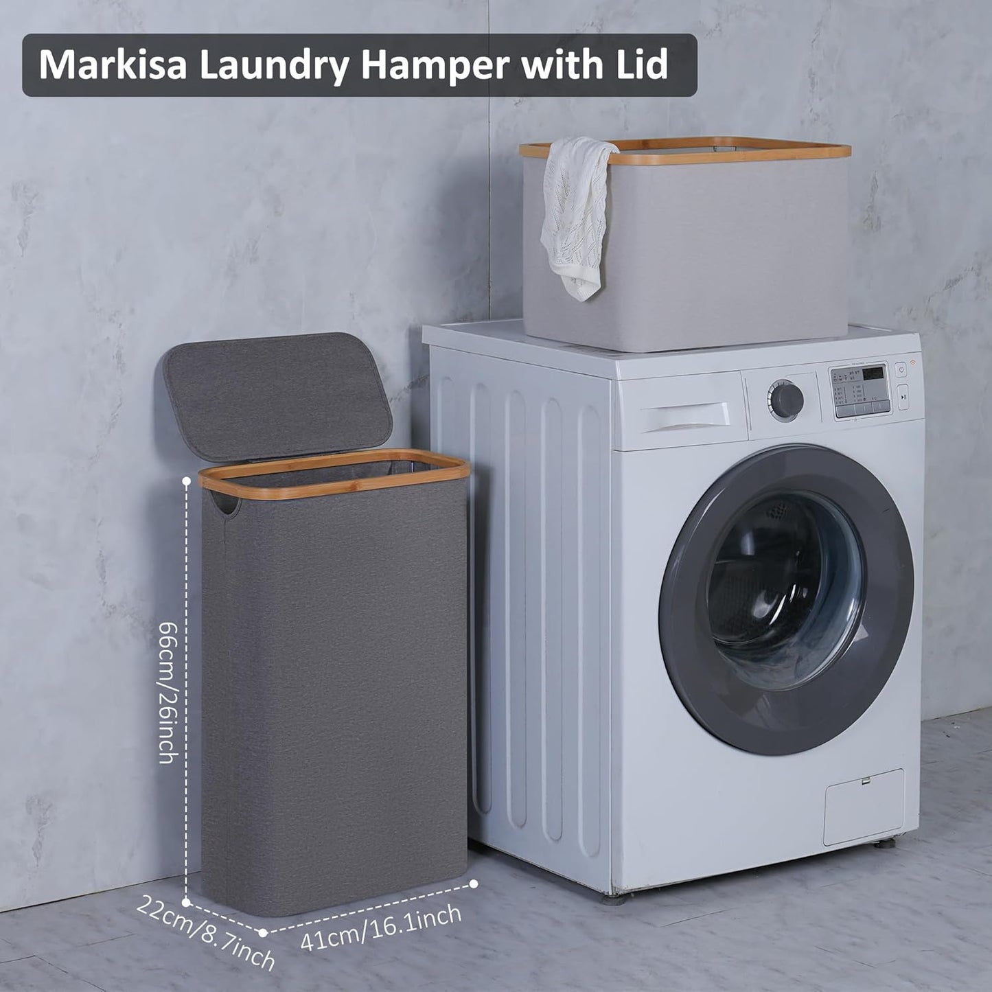 Slim Laundry Basket,60L Laundry Hamper with Lid, Tall Hamper for Laundry,Dirty Cloth Hamper with