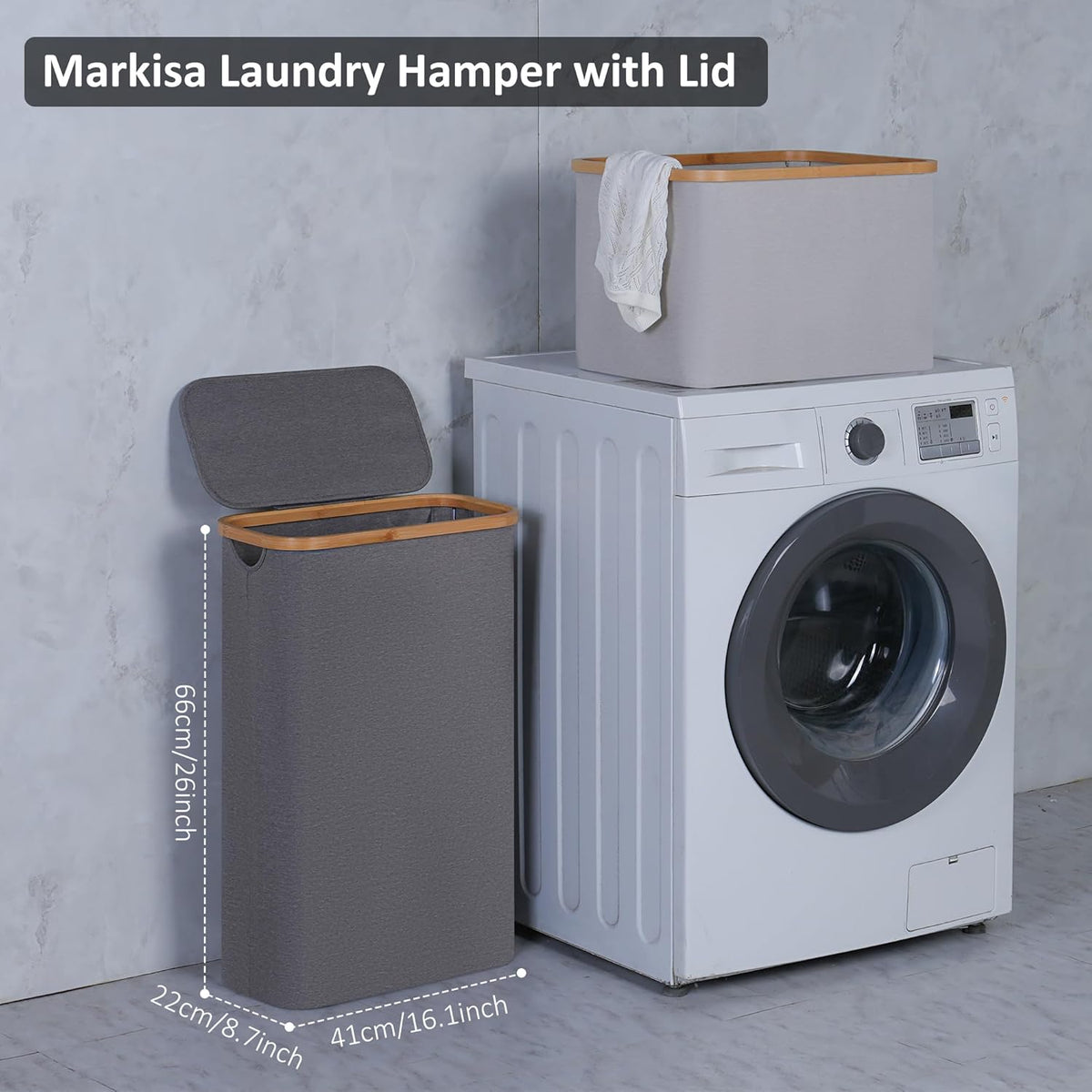 Slim Laundry Basket,60L Laundry Hamper with Lid, Tall Hamper for Laundry,Dirty Cloth Hamper with