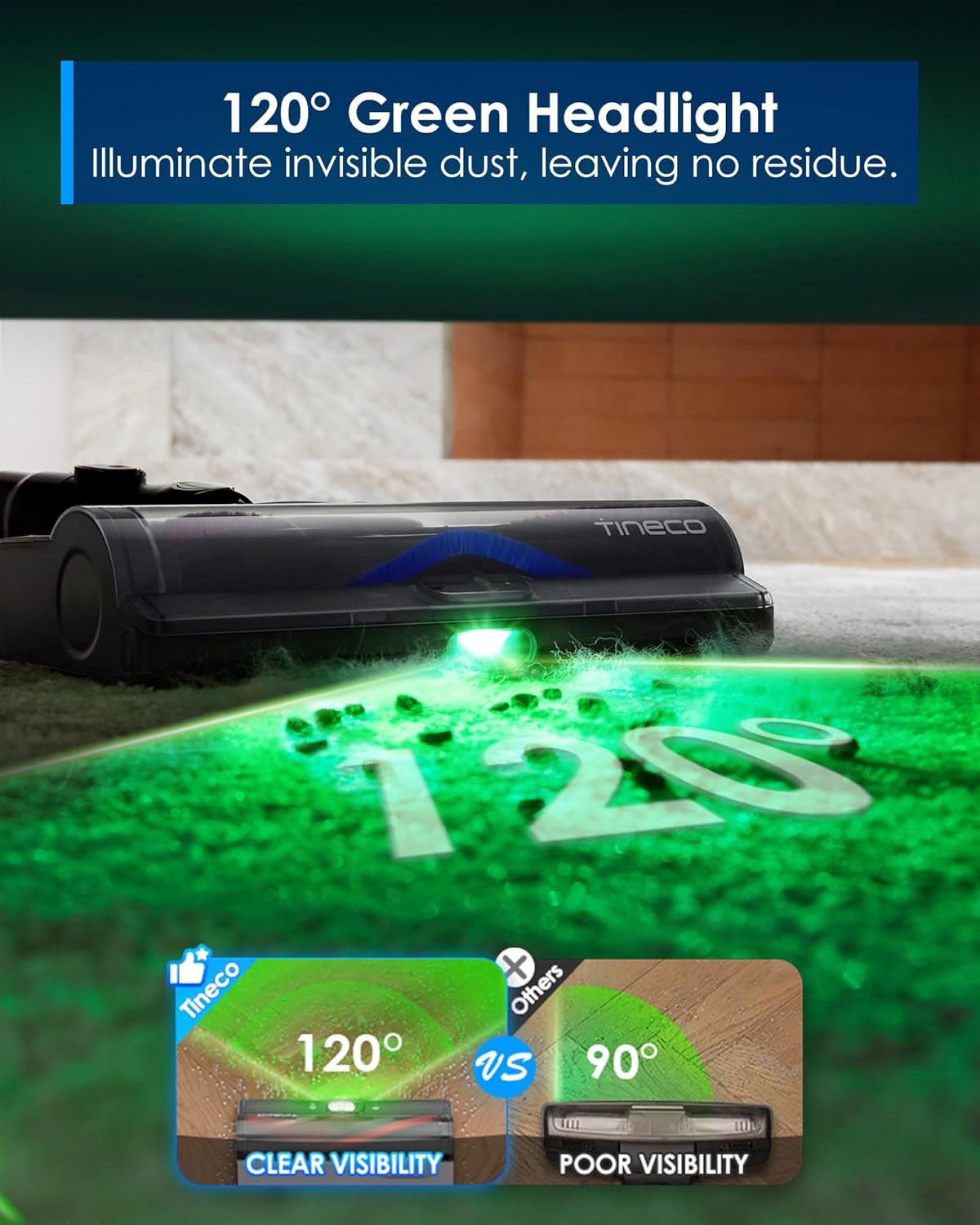 Tineco Pure ONE S50 Pro Cordless Stick Vacuum Cleaner, 200AW Powerful Suction, Zero Tangle Brush