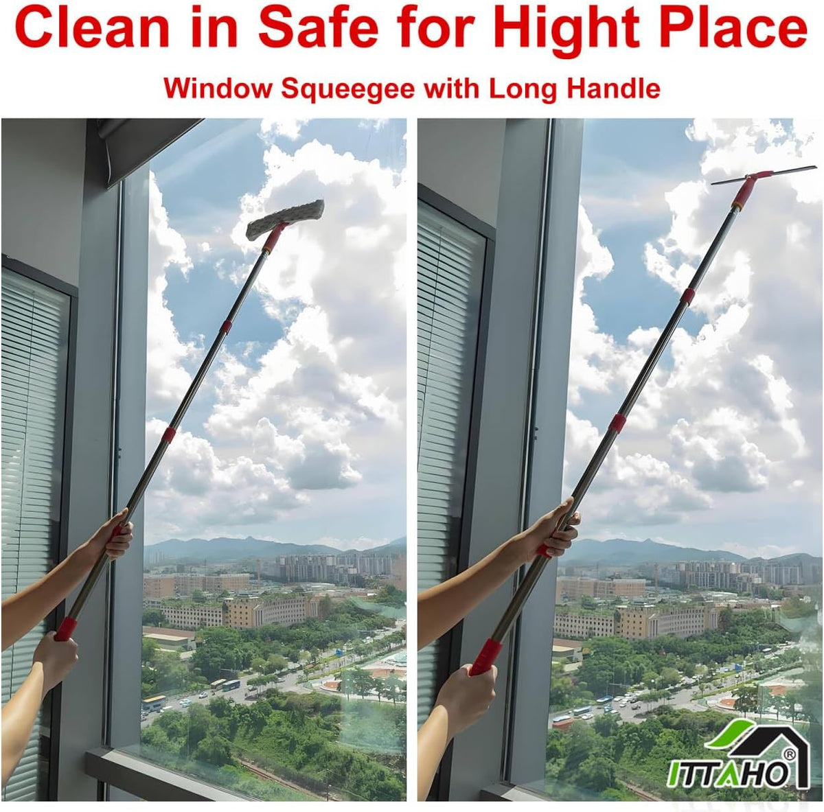 ITTAHO Squeegee for Window Cleaning, 12" Squeegee and 11" Microfiber Scrubber Combi with Stainless