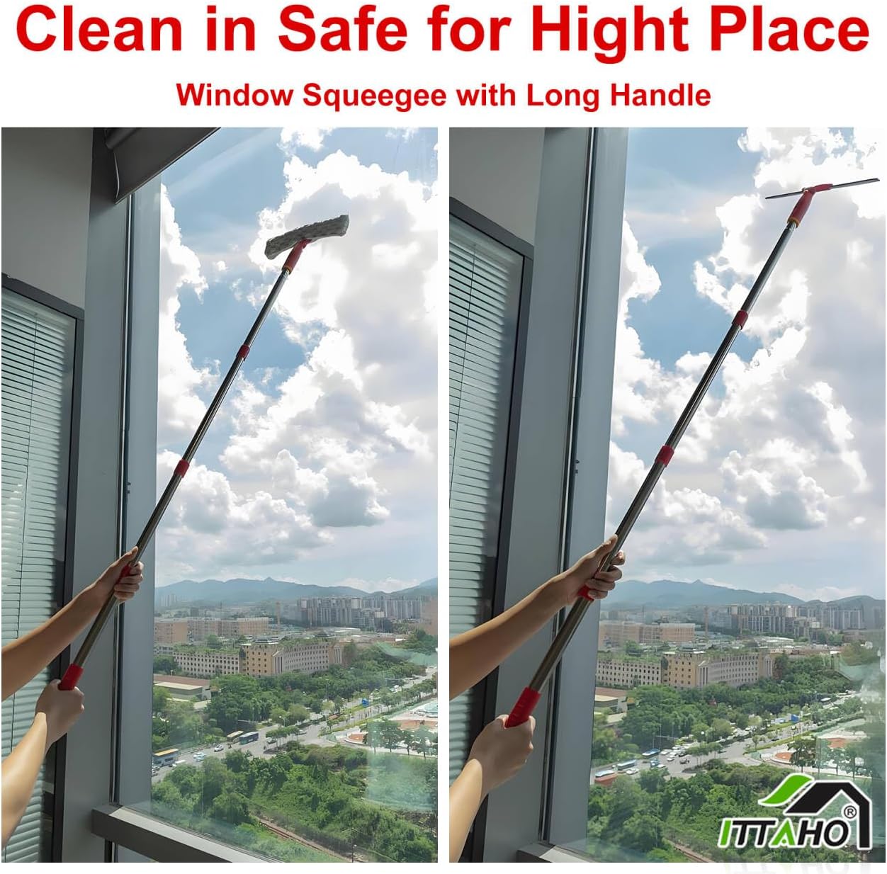 ITTAHO Squeegee for Window Cleaning, 12" Squeegee and 11" Microfiber Scrubber Combi with Stainless