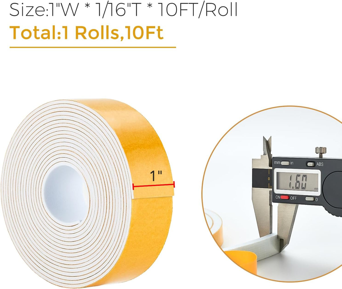 10 Feet Weather Stripping Door Seal, 1" Wide X 1/16" Thick Door Seal Strip High Density Foam Tape
