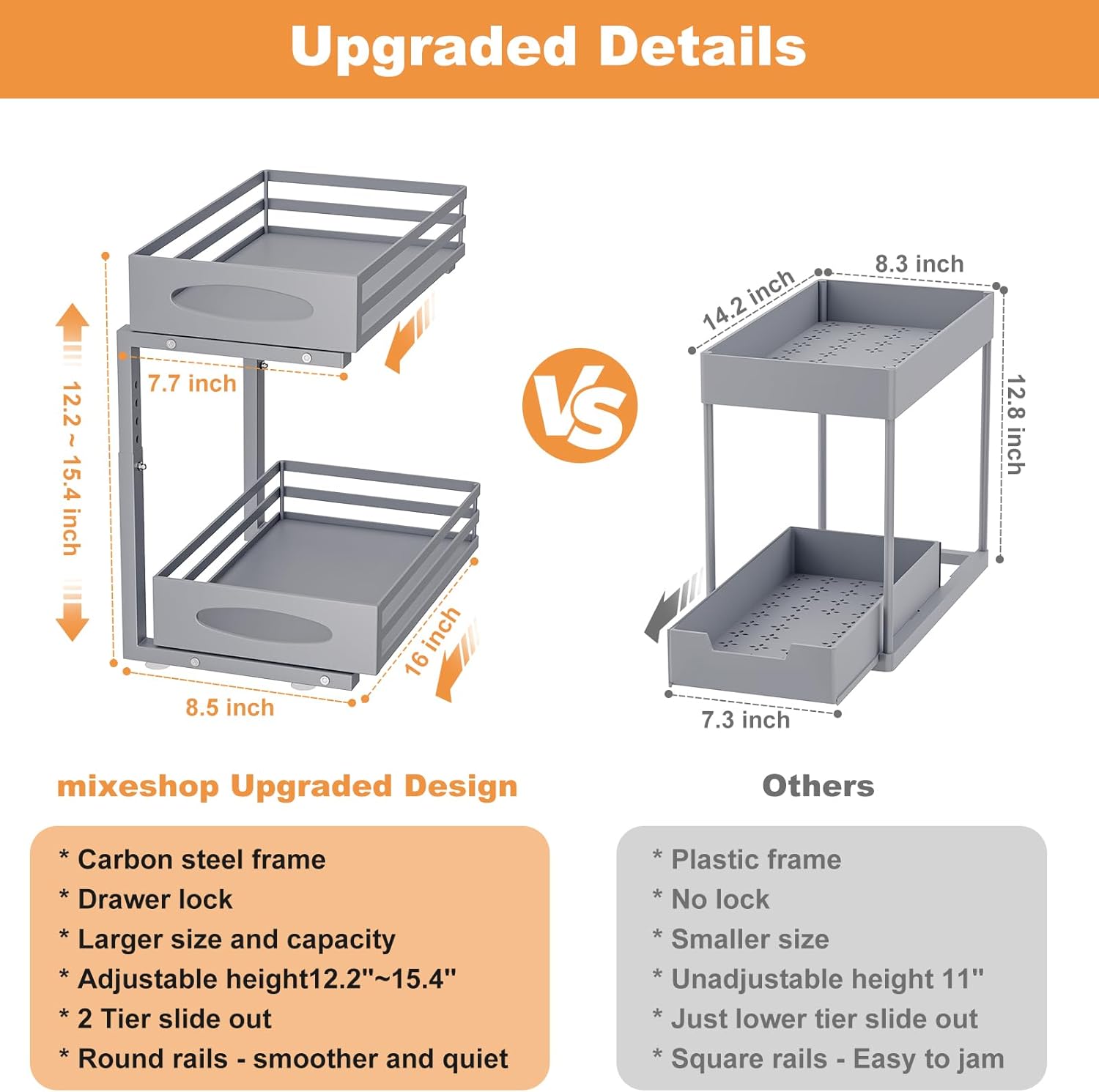 Under Sink Organizer, 2 Tier Under Sink Organizers and Storage, Adjustable Height, Slide Out Metal