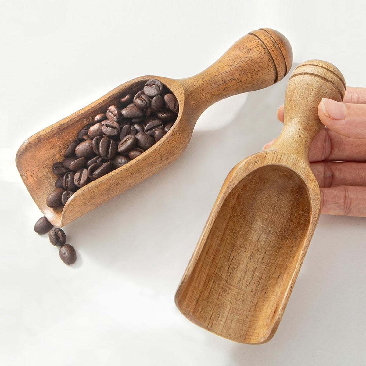 Big Coffee Scoops Shovel,Large Ground Coffee Scoop 2PCS Large Wooden Scoops for Jars 5.9″ Acacia