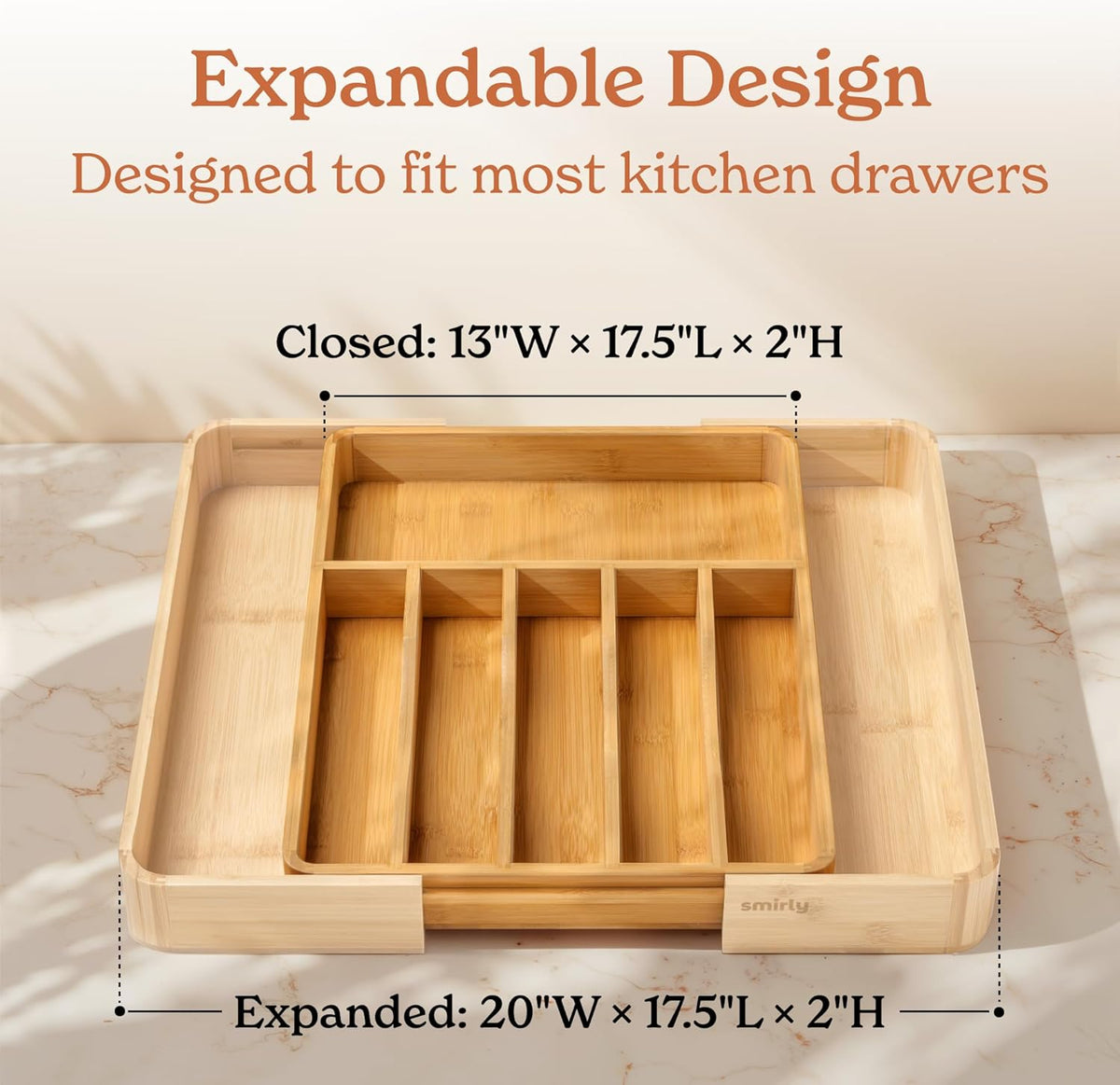 SMIRLY Silverware Drawer Organizer – Bamboo Kitchen Drawer Organizer, Adjustable Utensil Holder and