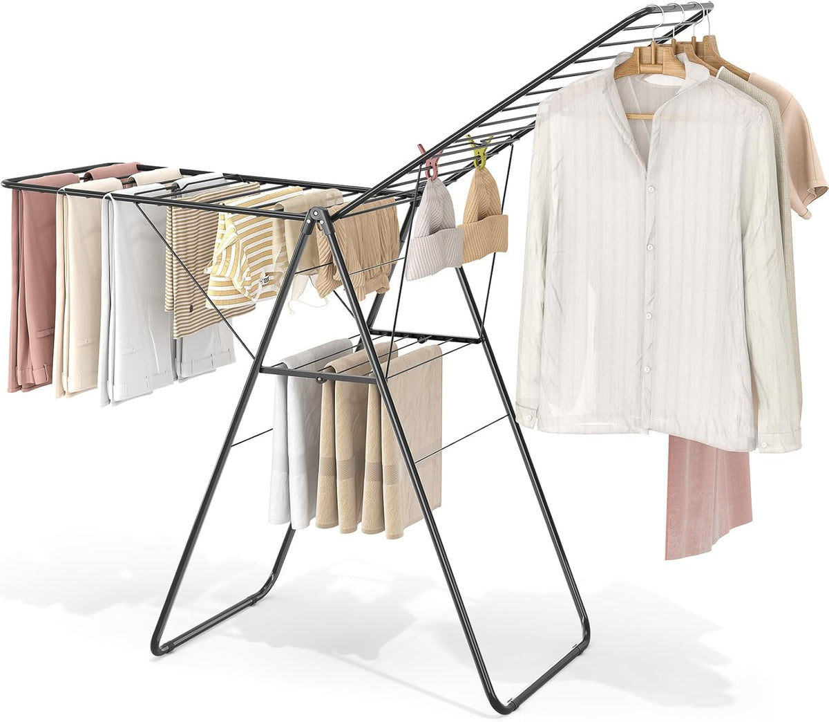 KINGBOARD Clothes Drying Rack Foldable, Drying Rack Clothing with Height-Adjustable, Metal Laundry