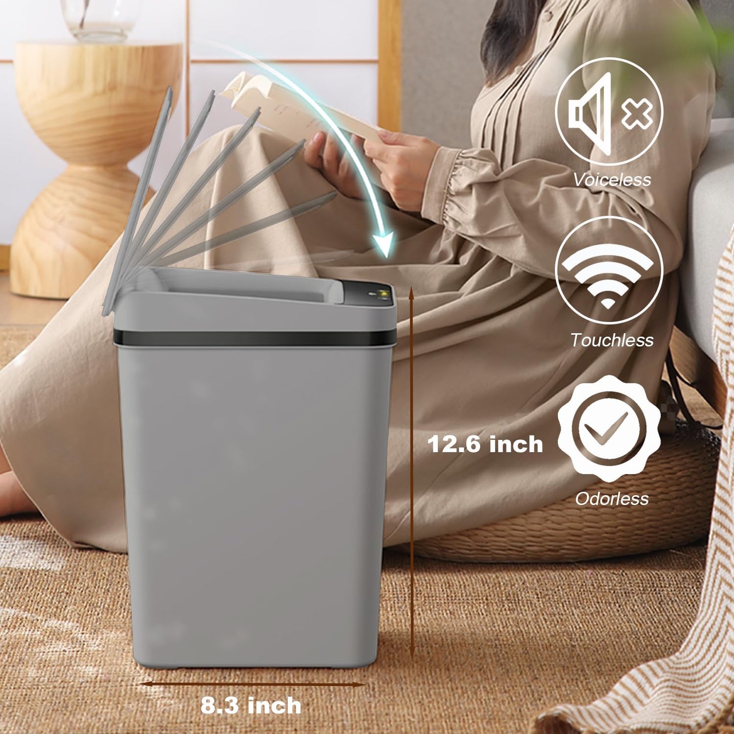 Yatmung 2.5 Gallon Motion Sensor Trash Can - Automatic Trash Can Touchless - Smart Trash Bin with