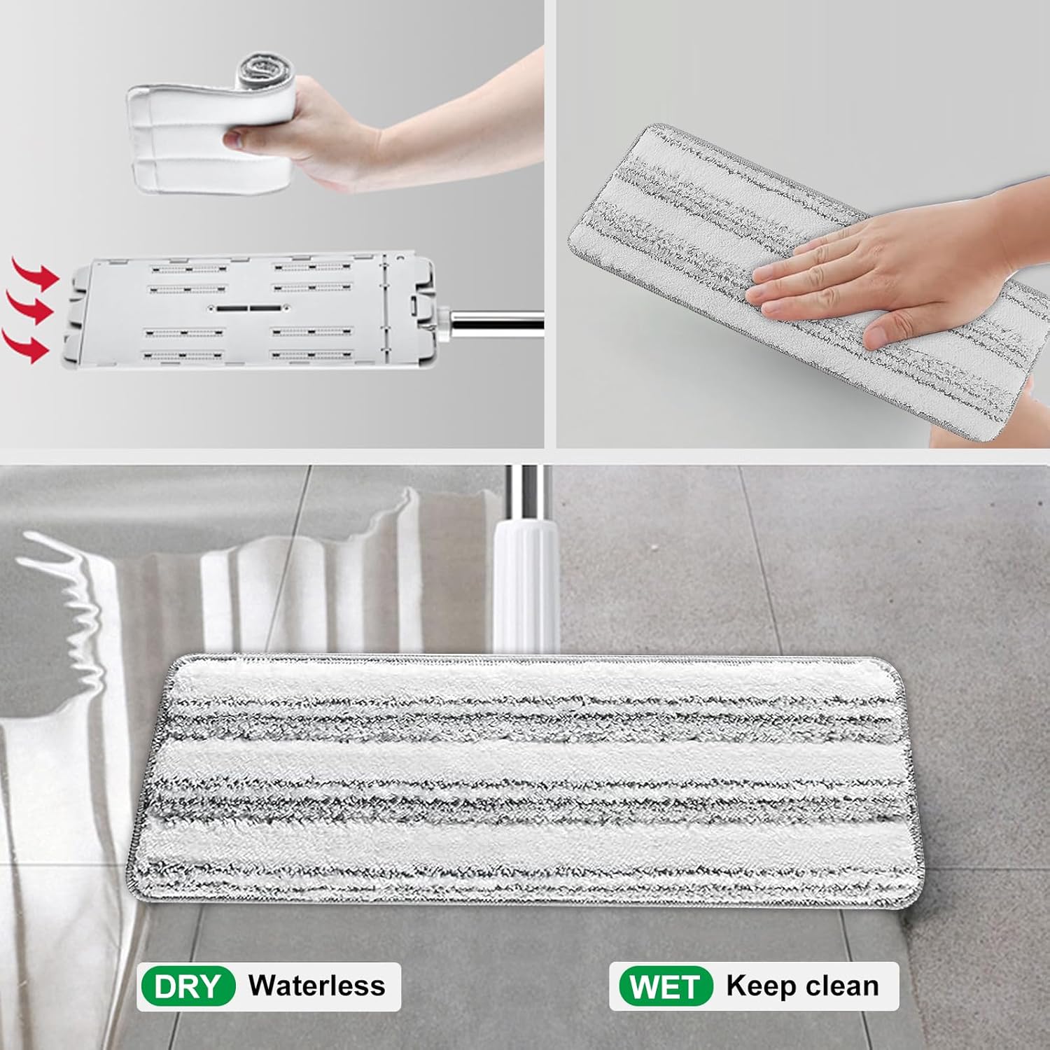 Flat Mop Pads, 5 Pack 13" X 4.9" Flat Mop Microfiber Mop Head/Refill/Pad, Washable Squeeze Cleaning