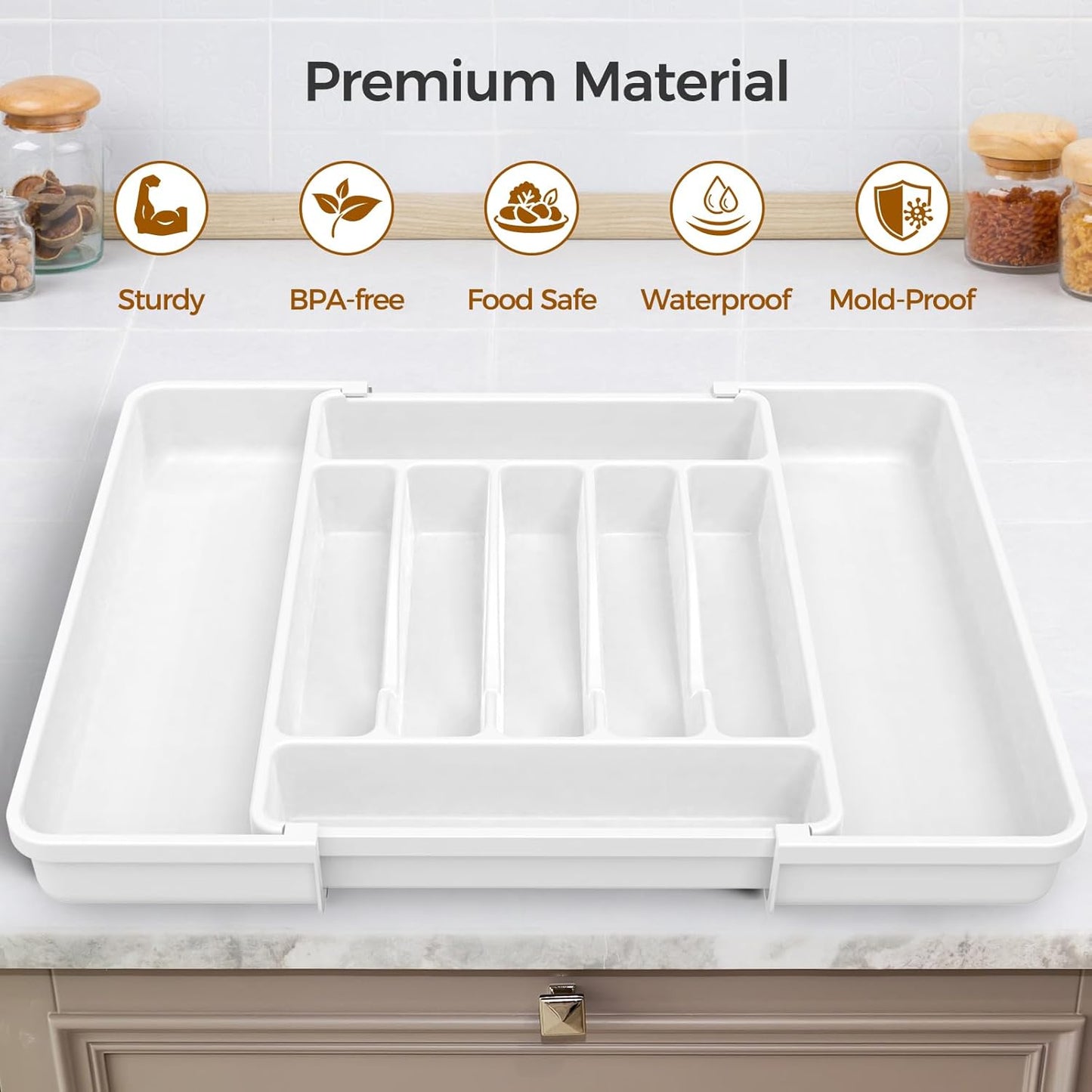 Extra Large Expandable Silverware Organizer, BPA-Free Food-Safe Cutlery Flatware Organizer, Kitchen