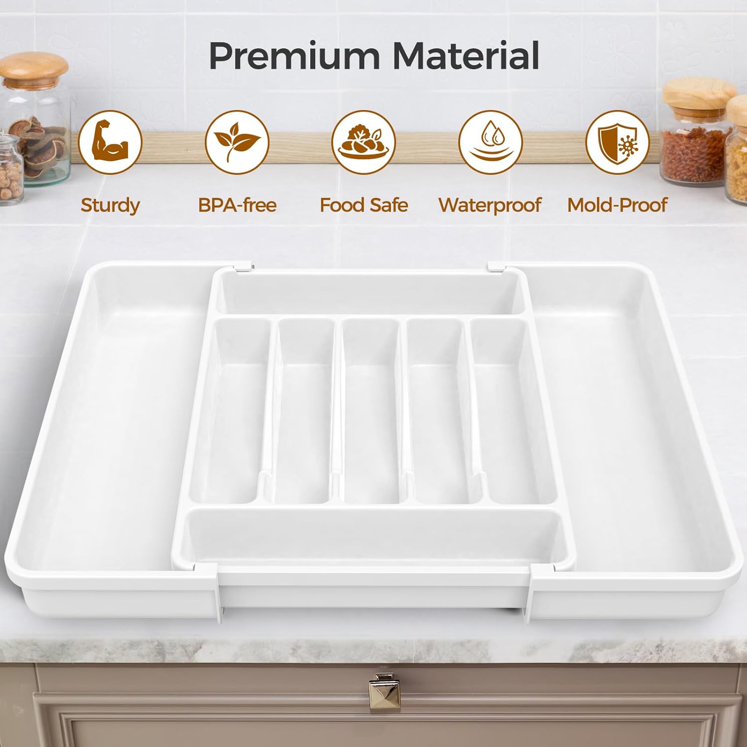 Extra Large Expandable Silverware Organizer, BPA-Free Food-Safe Cutlery Flatware Organizer, Kitchen