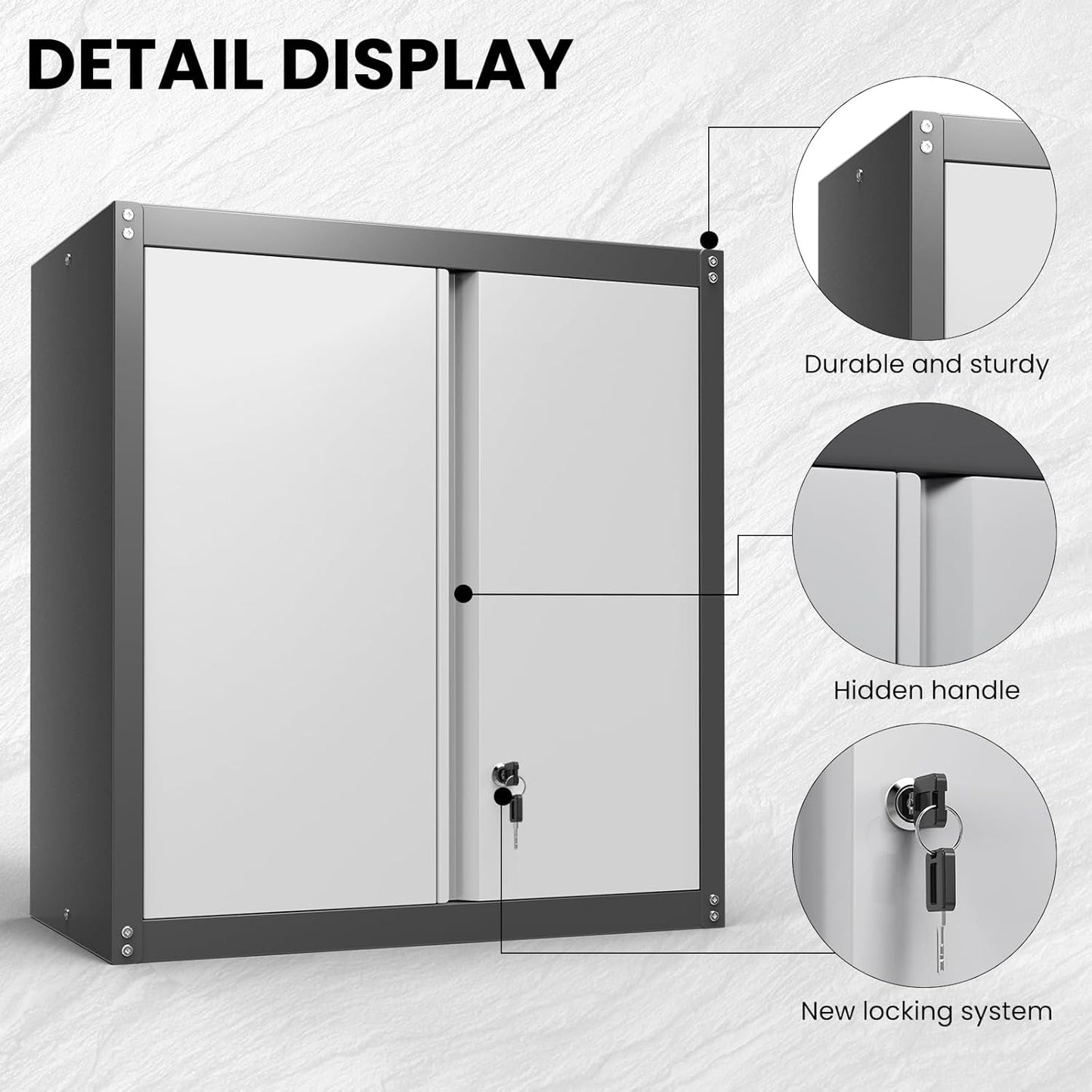Metal Wall Cabinet, Garage Cabinets Wall Mounted, Locking Storage with Adjustable Shelves, Wall