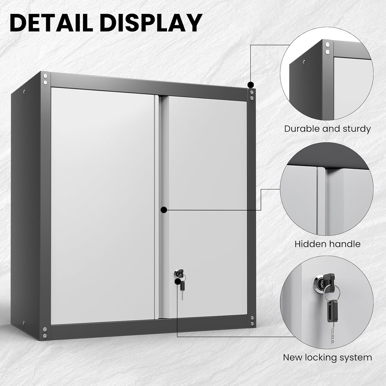 Metal Wall Cabinet, Garage Cabinets Wall Mounted, Locking Storage with Adjustable Shelves, Wall