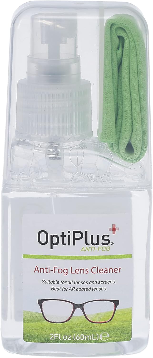 OptiPlus Anti-Fog Lens Cleaning Spray Kit l Cleaning Spray and Microfiber Cloth for Glasses