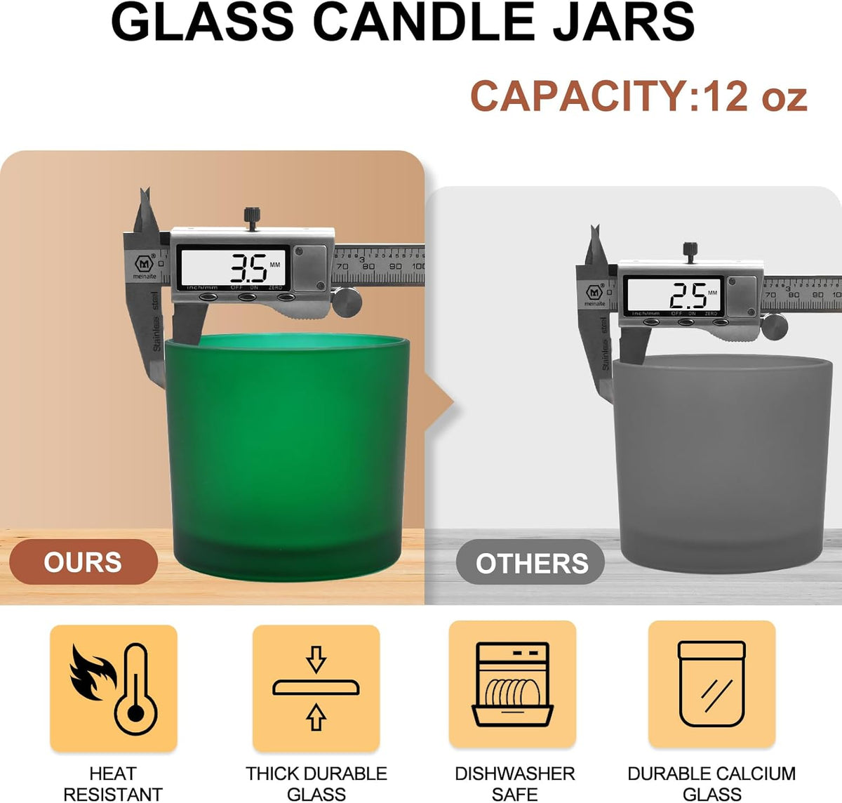 12 OZ Thick Candle Jars for Making Candles 12 Pcs, Empty Jars with Wood Lids for Spice Jars, Sample