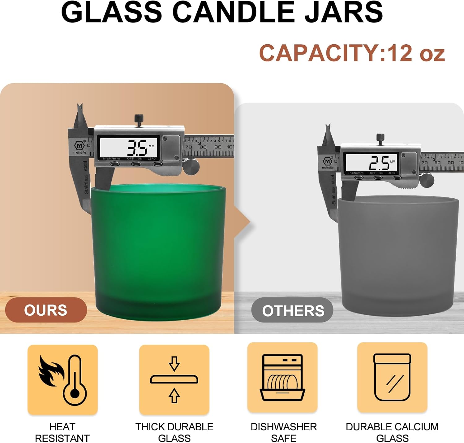 12 OZ Thick Candle Jars for Making Candles 12 Pcs, Empty Jars with Wood Lids for Spice Jars, Sample