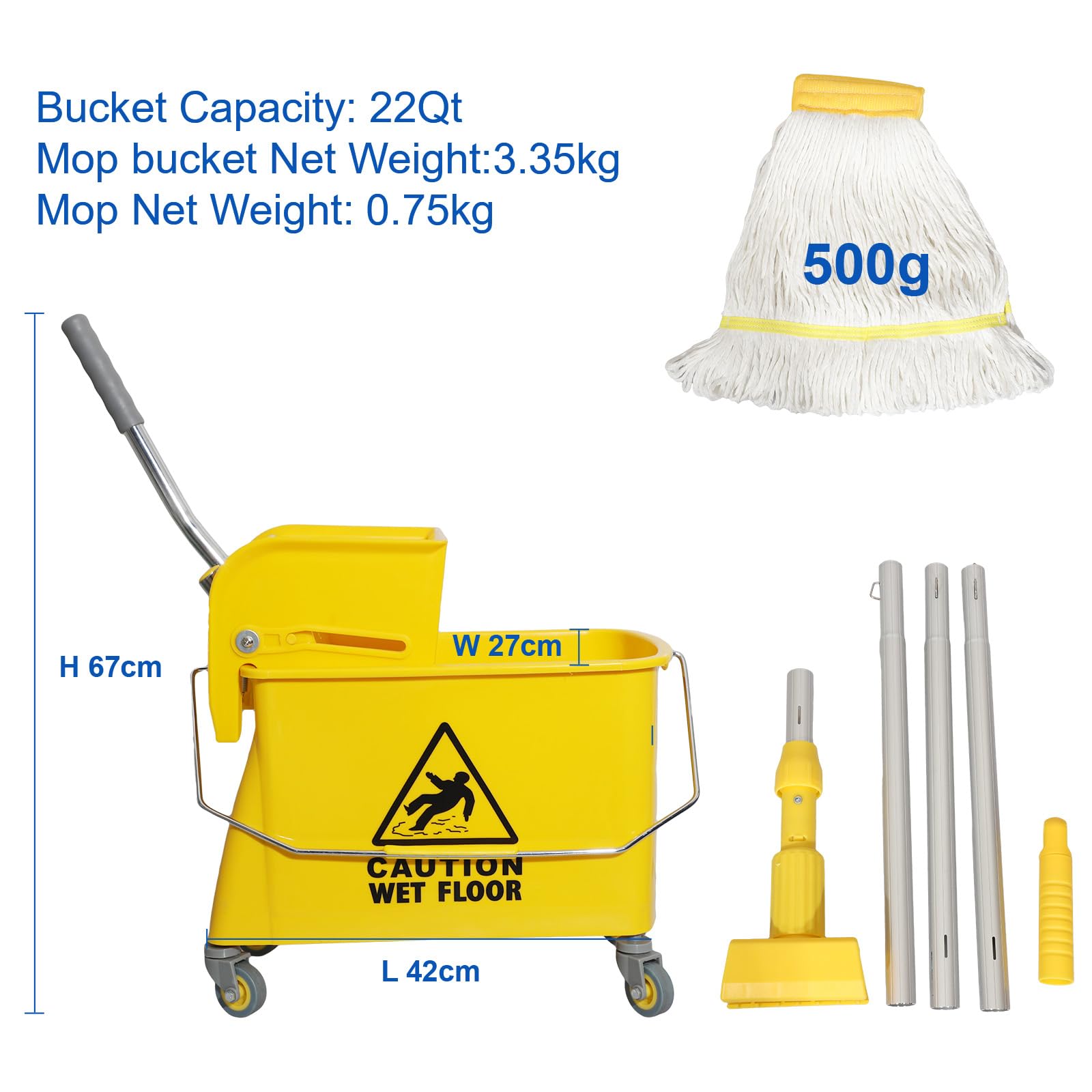 Midoneat Mop Bucket with Wringer, 22 Qt (5.5 Gallon), Wheels,Floor Cleaning