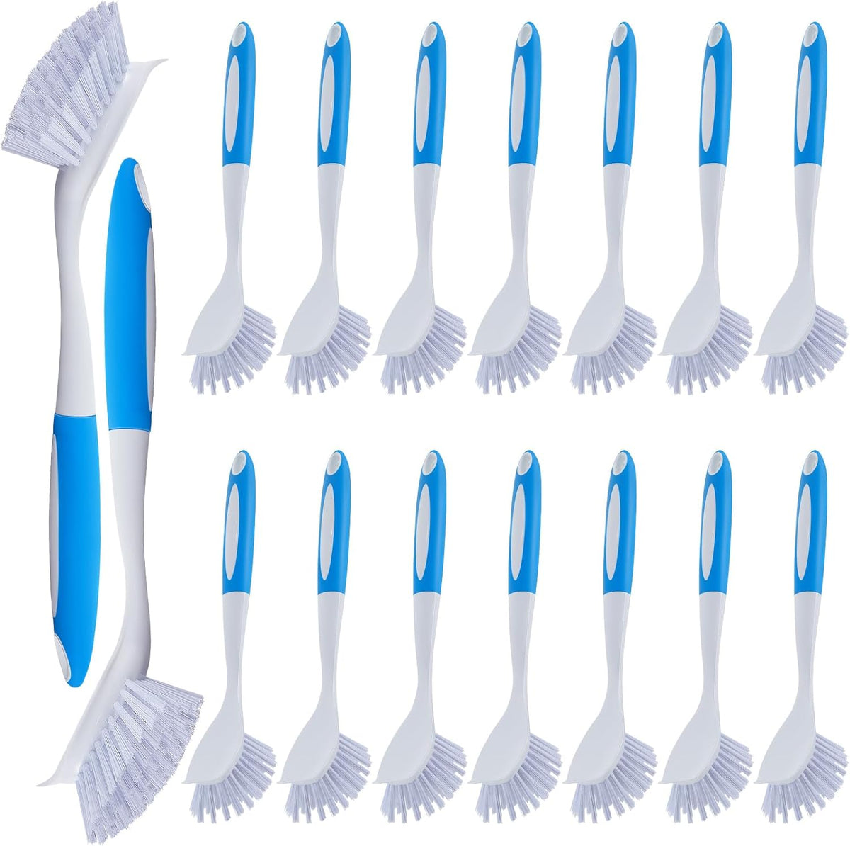 Hsei 20 Pcs Blue Kitchen Scrub Dish Brush Bulk with 11 Inch Anti Slip Handle Cleaning Dish Scrubber