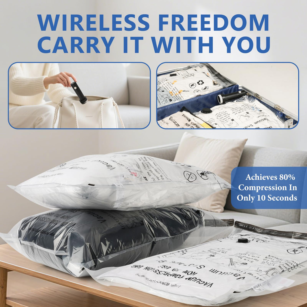 18 Pack Travel Vacuum Bags for Clothing with Rechargeable Wireless Air Pump