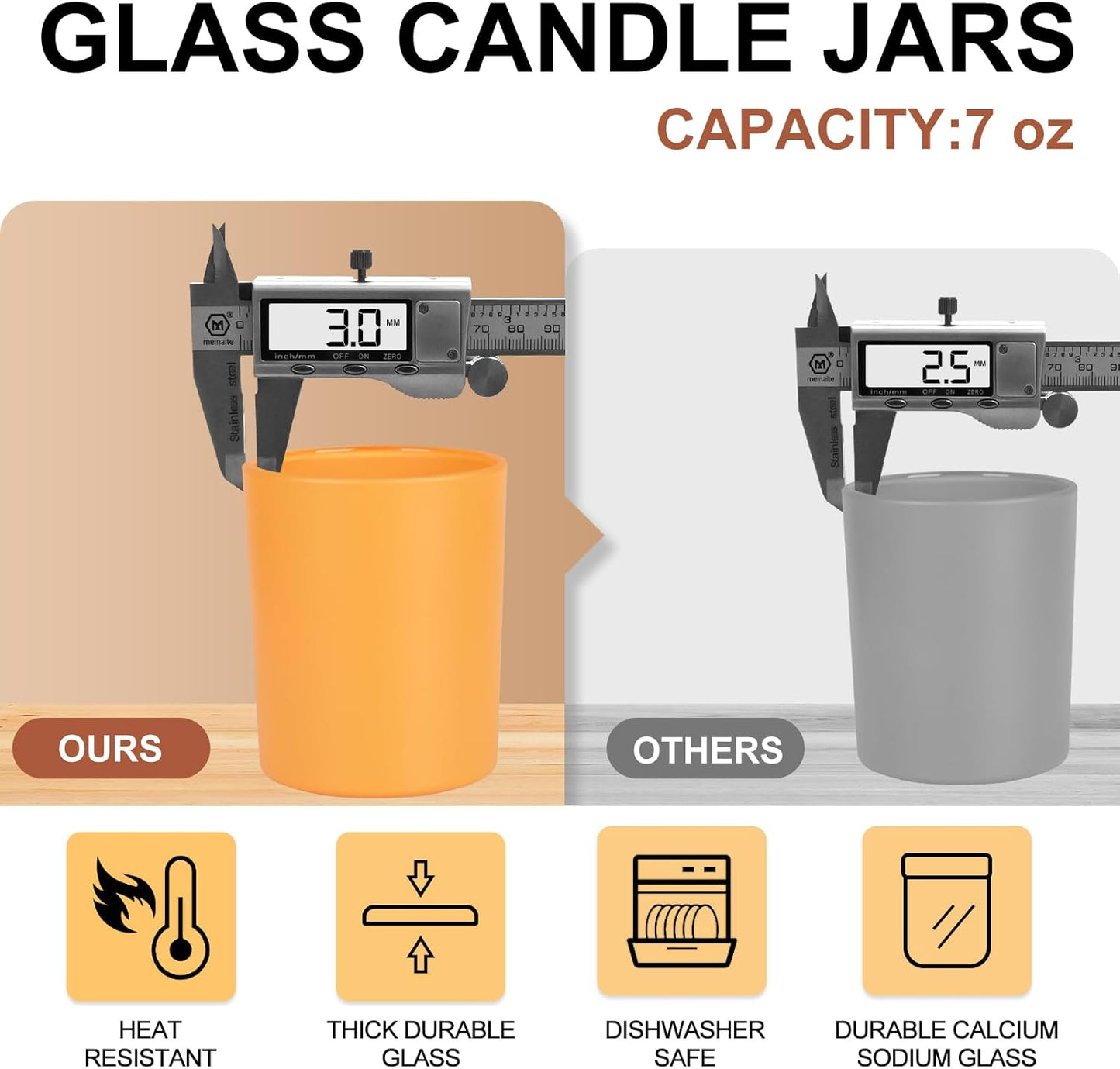 SHOWIN Thick Candle Jars for Making Candles 12 Pcs, 7 OZ Empty Jars with Wood Lids for Candle