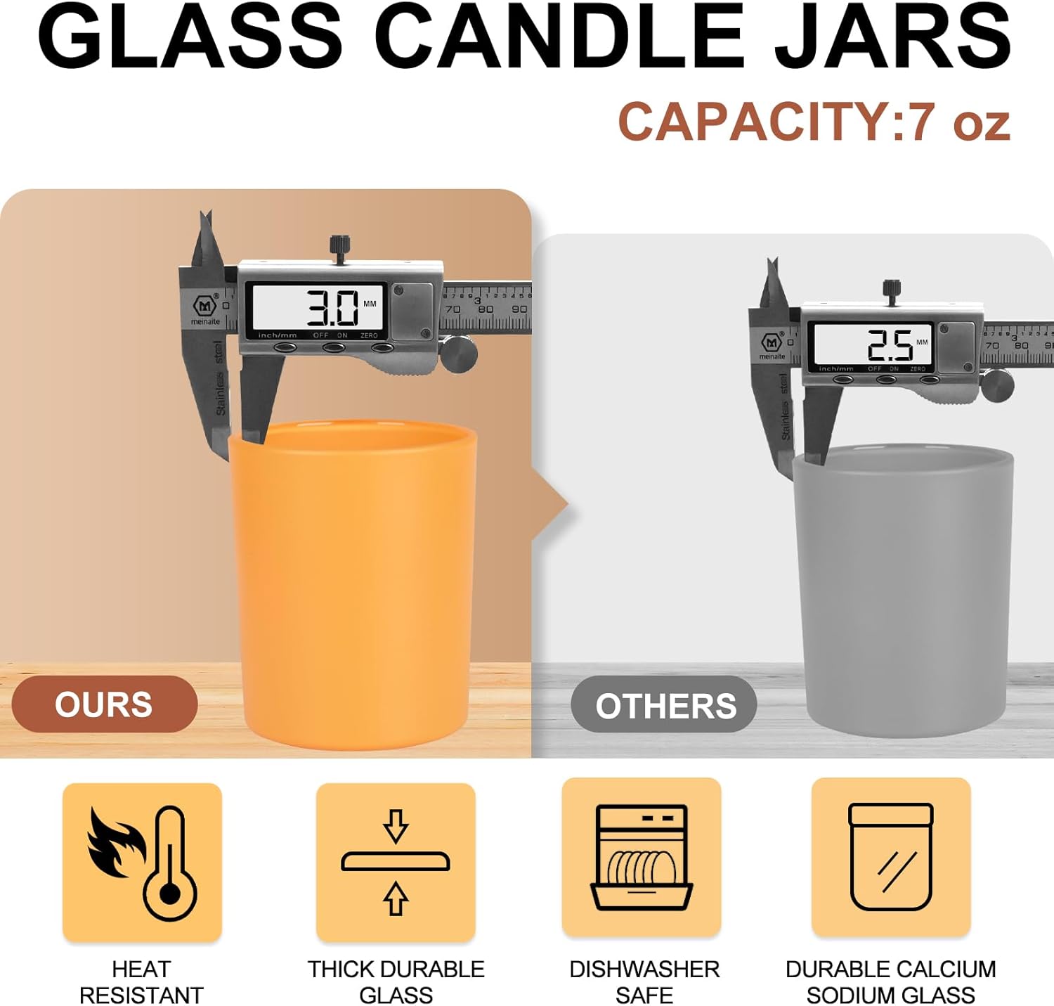 SHOWIN Thick Candle Jars for Making Candles 12 Pcs, 7 OZ Empty Jars with Wood Lids for Candle