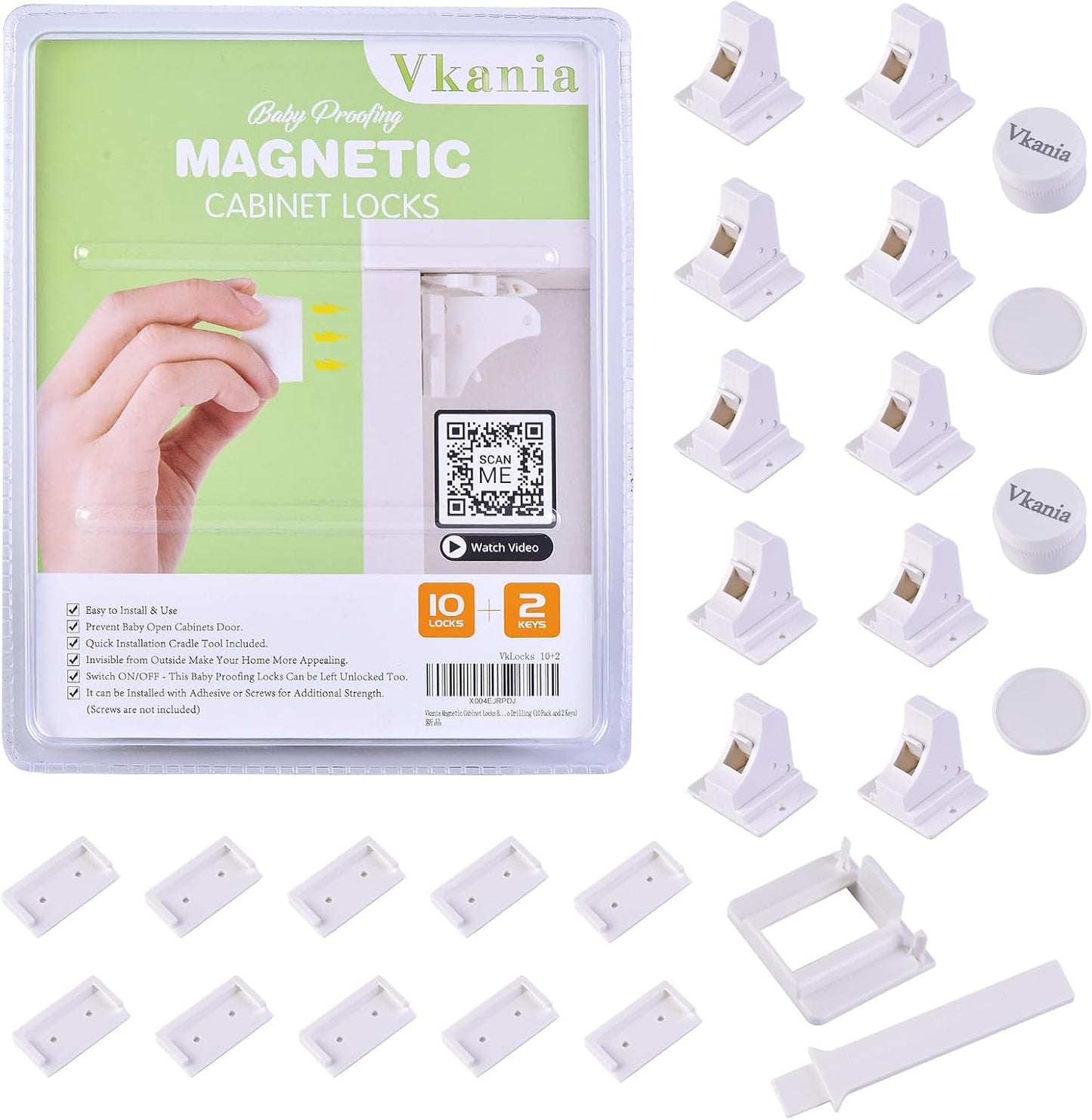 10 Pack Vkania Magnetic Cabinet Locks Baby Proofing - Baby Safety Latches for Drawers and Cabinets