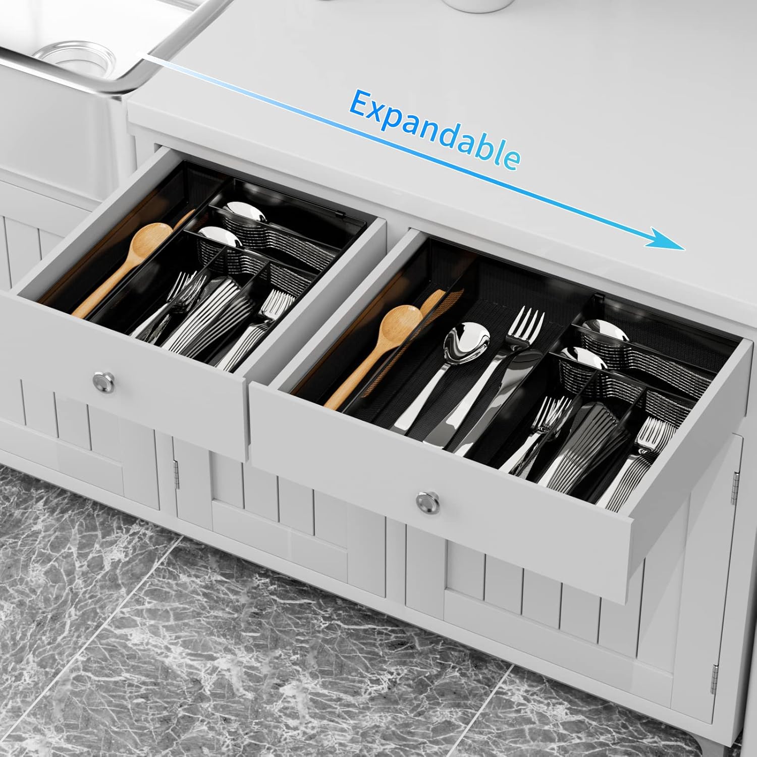 JANE EYRE Utensil Drawer Organizer - Expandable Cutlery Tray, Silverware/Flatware Storage Divider